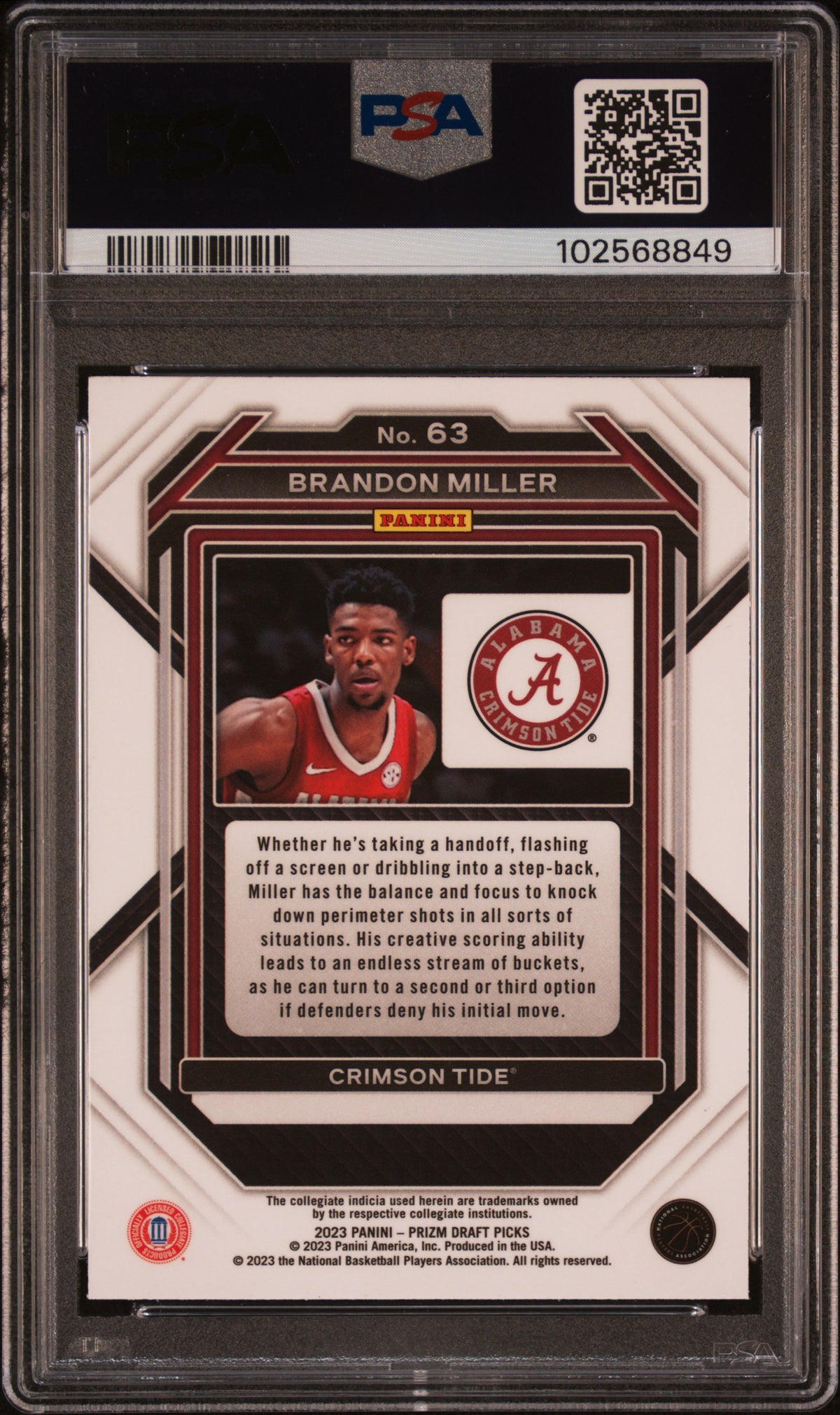 Brandon Miller 2023 Panini Prizm Draft Picks #63 PSA 10