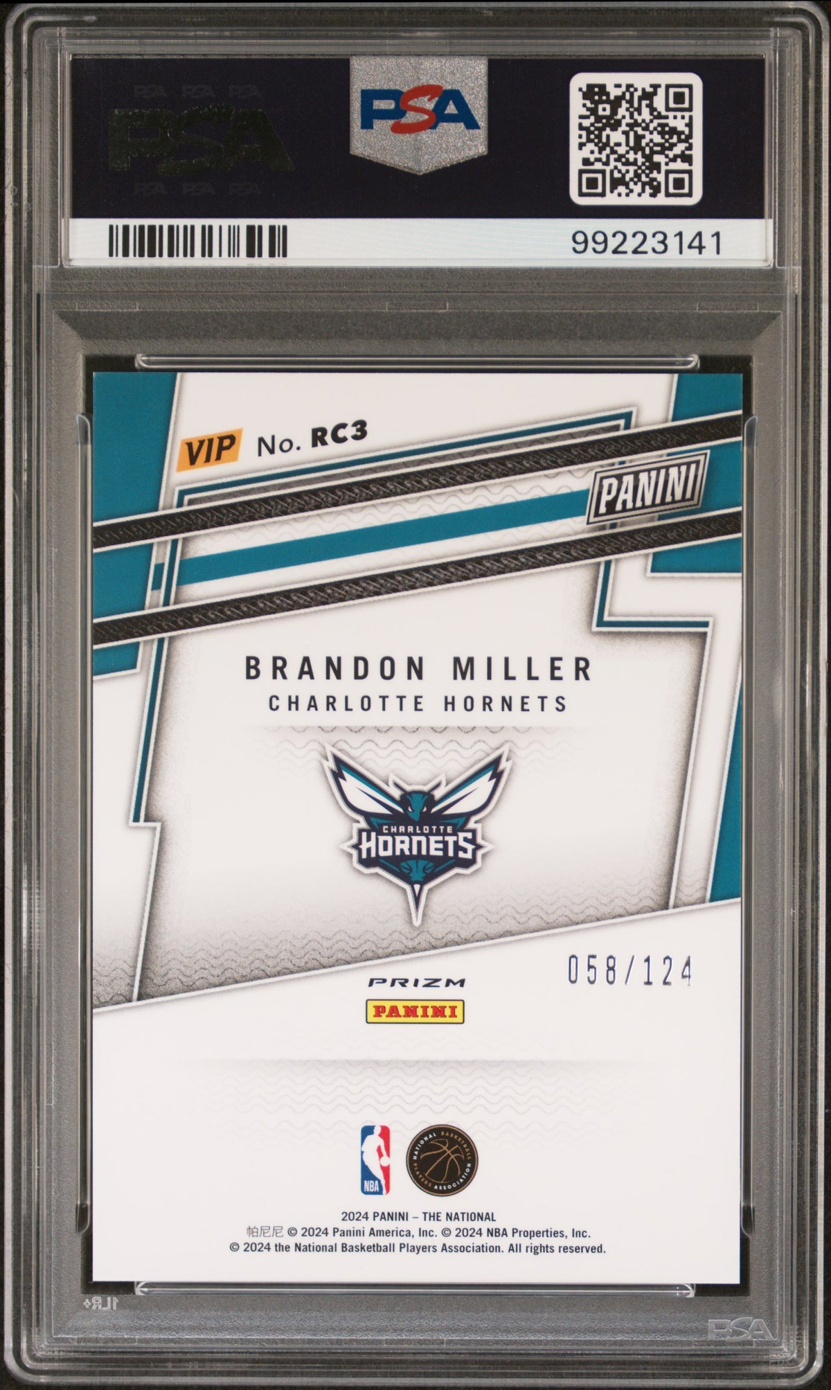 Brandon Miller 2024 Panini National Sports Collectors Convention Vip Gold Rookies #RC3 Blue Sparkle PSA 8