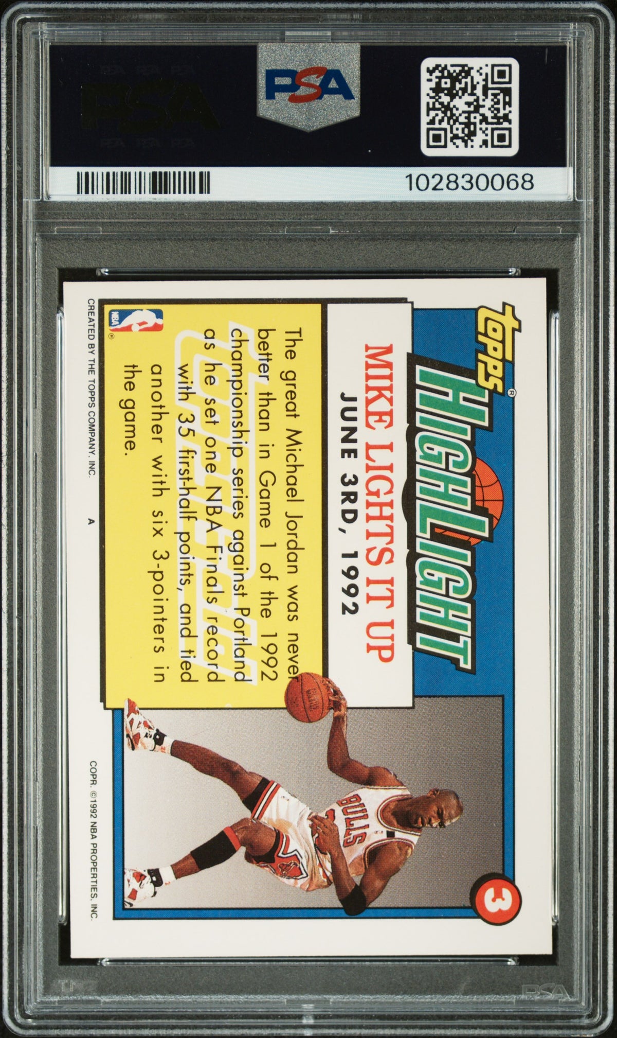 Michael Jordan 1992 Topps Gold #3 PSA 9