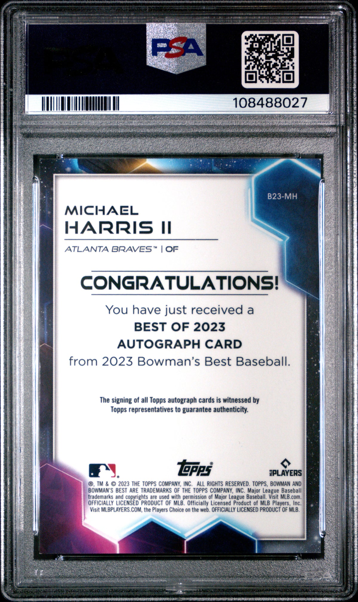 Michael Harris II 2023 Bowman's Best Best Of 2023 Autographs #B23MH Gold Lava PSA 8