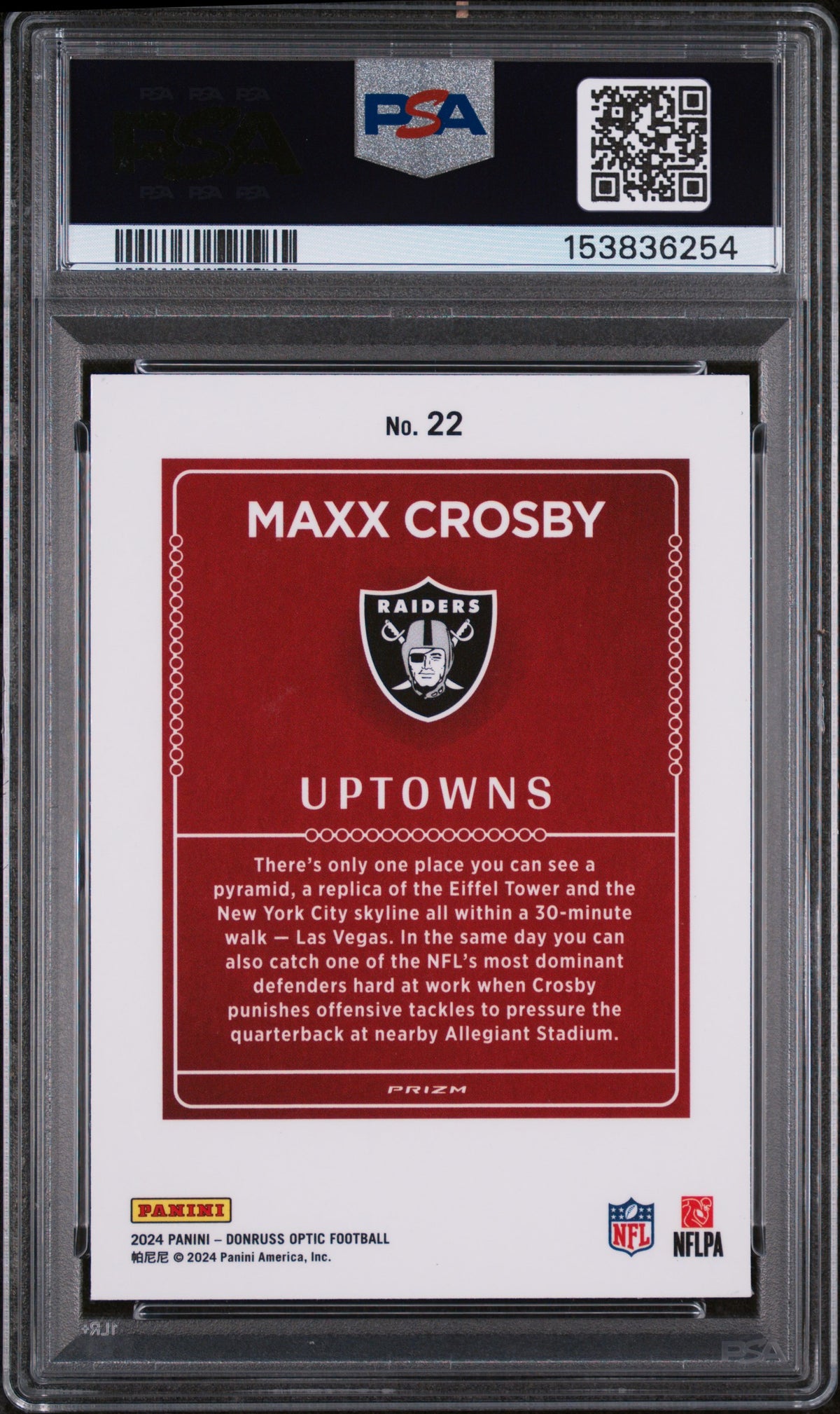 Maxx Crosby 2024 Panini Donruss Optic Uptowns #22 PSA 9