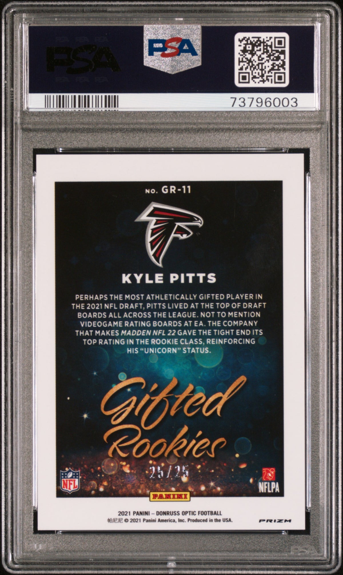 Kyle Pitts 2021 Panini Donruss Optic Gifted Rookies #GR11 RKS BLK. Pandora PSA 10