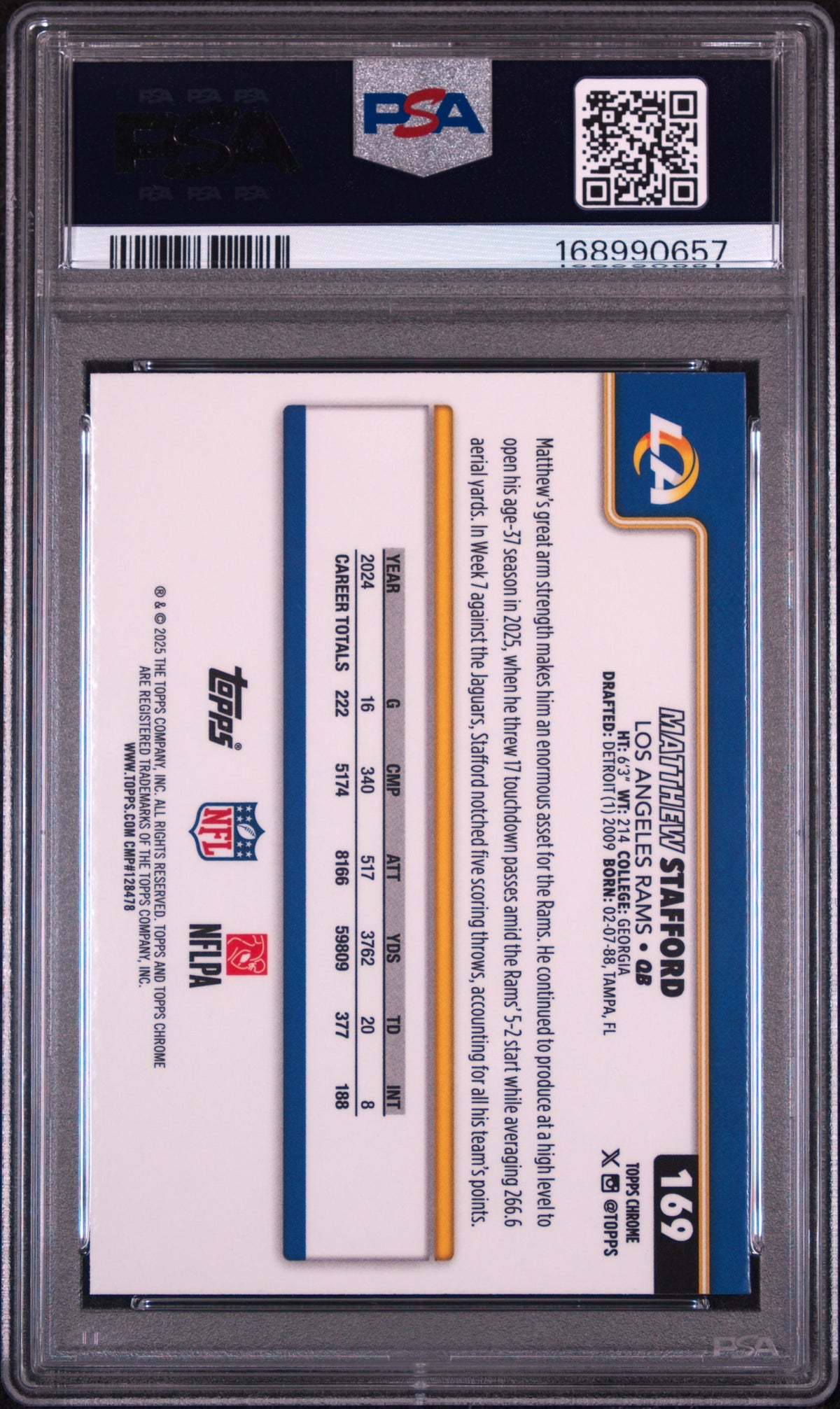 Matthew Stafford 2025 Topps Chrome #169 Team Camo PSA 10