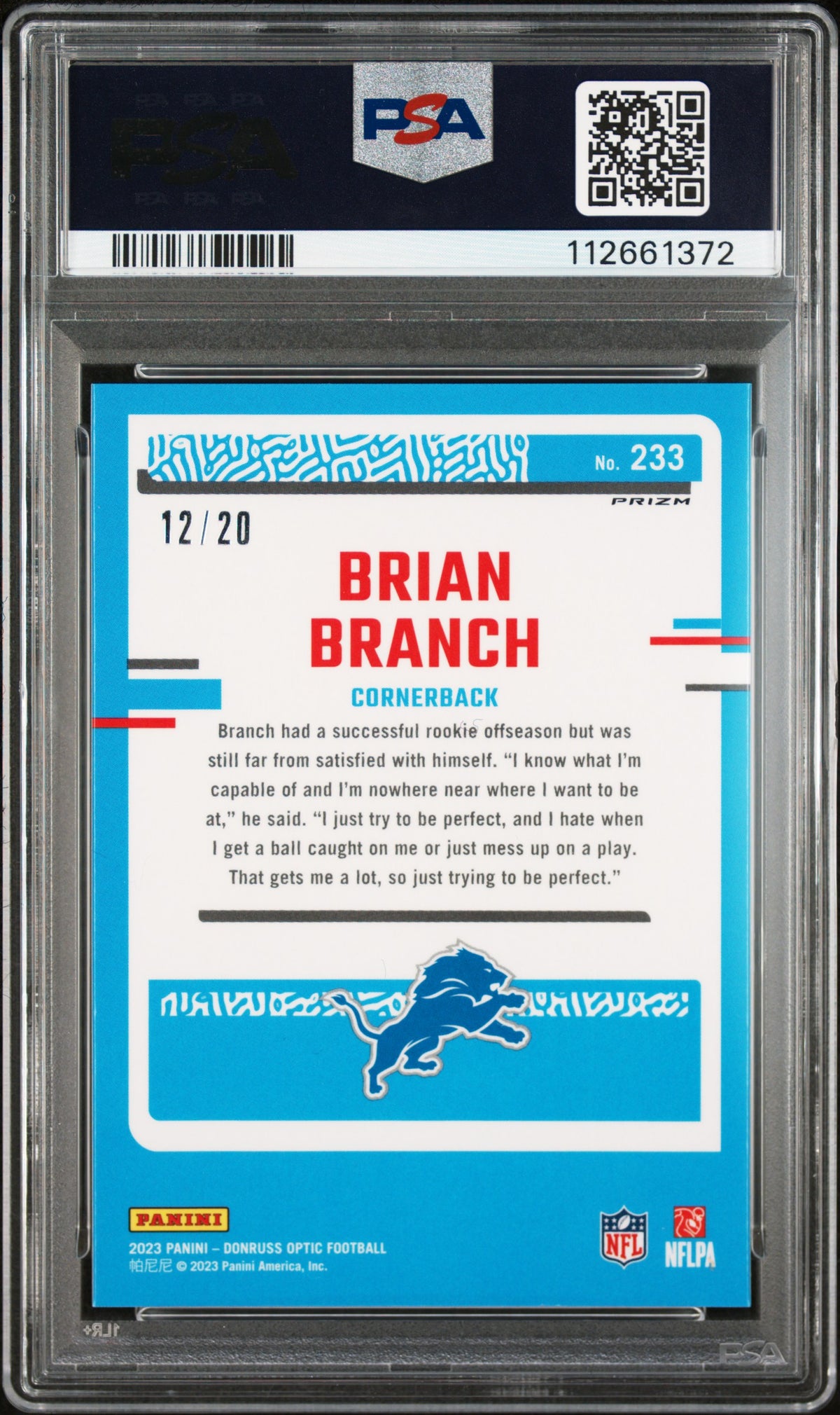 Brian Branch 2023 Panini Donruss Optic #233 Lime Green PSA 10
