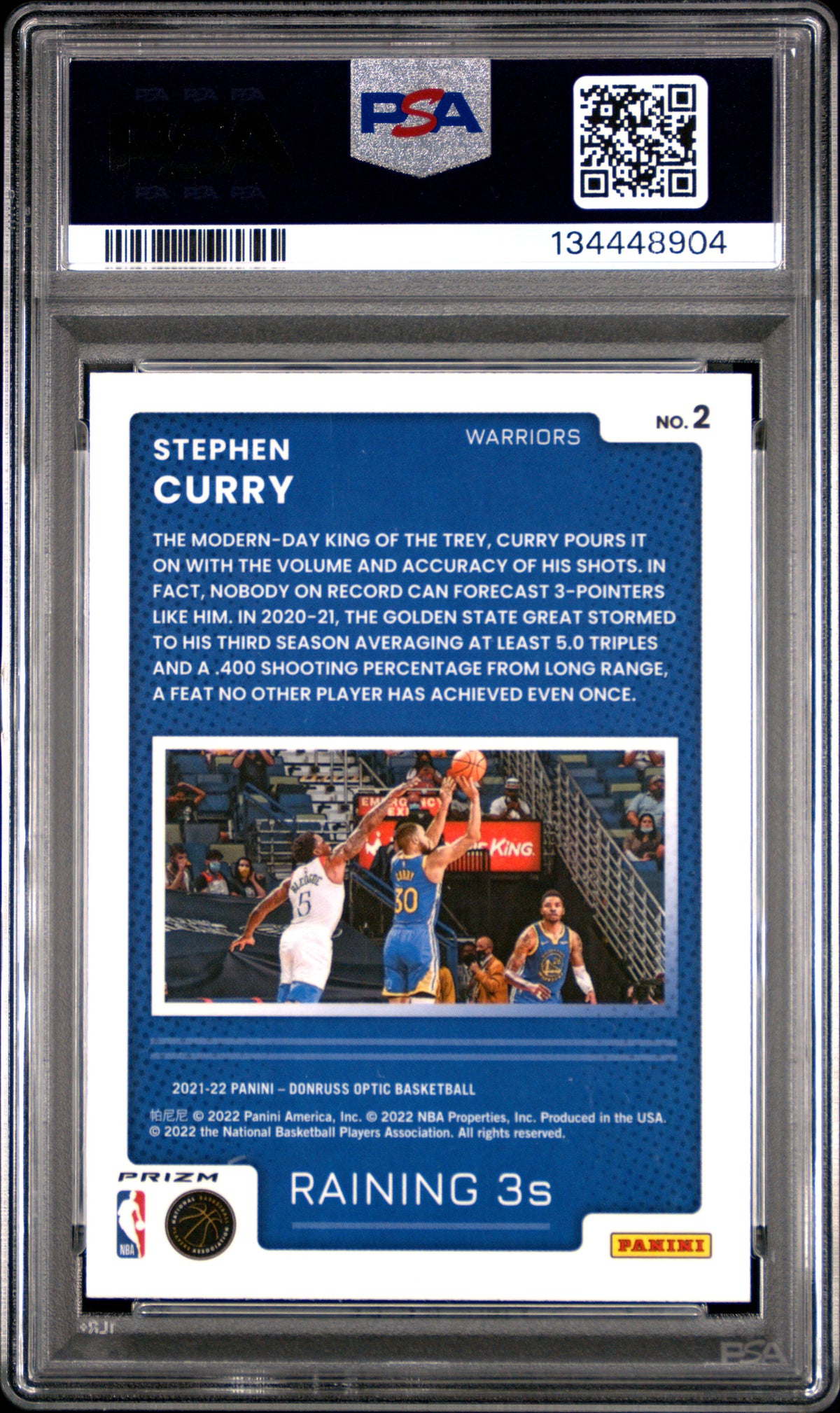 Stephen Curry 2021 Panini Donruss Optic Raining 3S #2 Blue Pulsar PSA 10