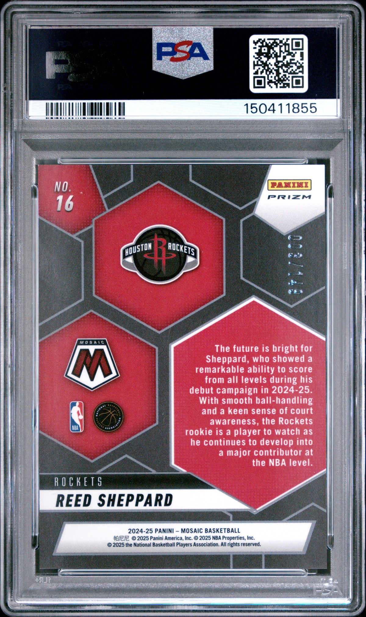 Reed Sheppard 2024 Panini Mosaic Montage #16 Pink PSA 10