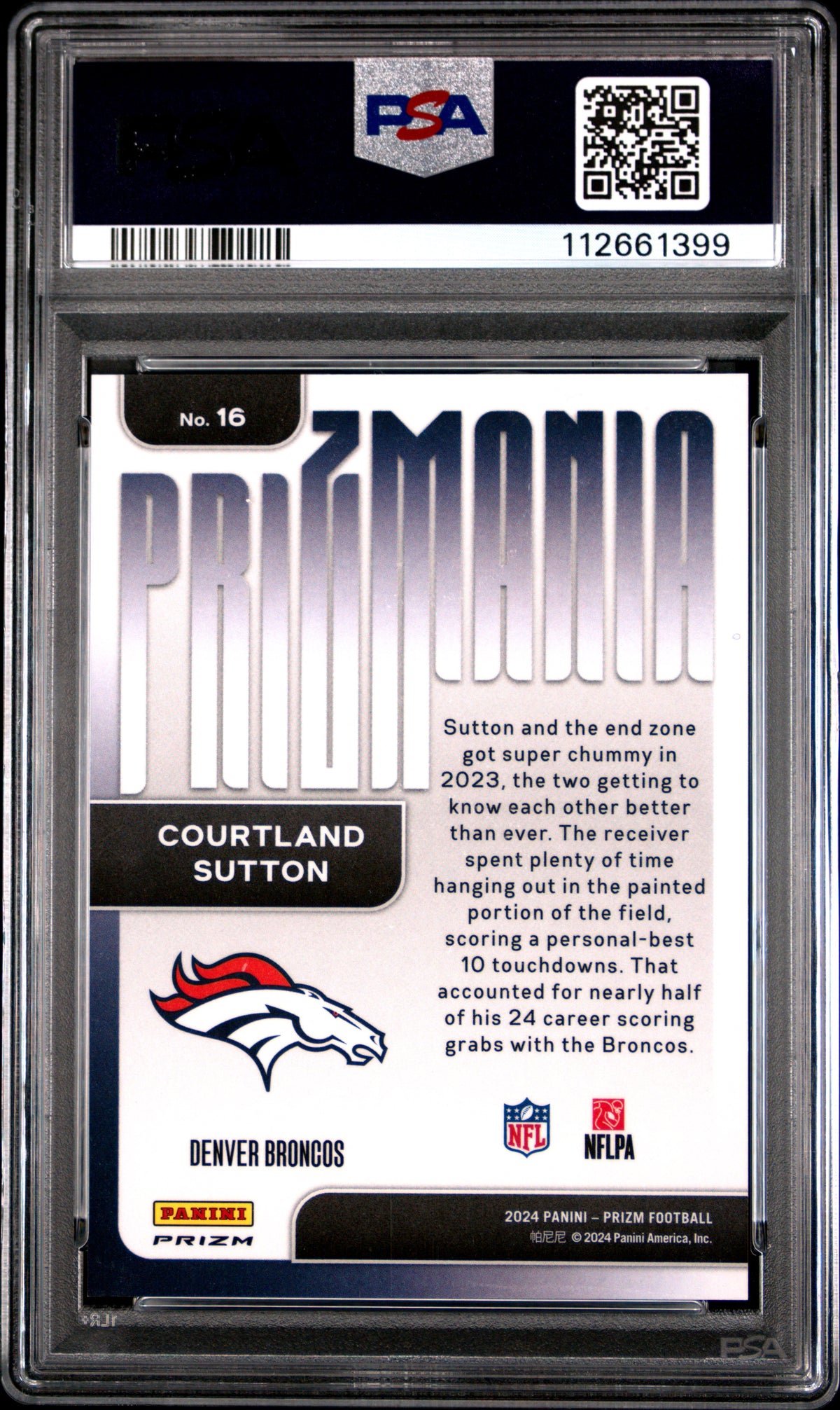 Courtland Sutton 2024 Panini Prizm Prizmania #16 PSA 10