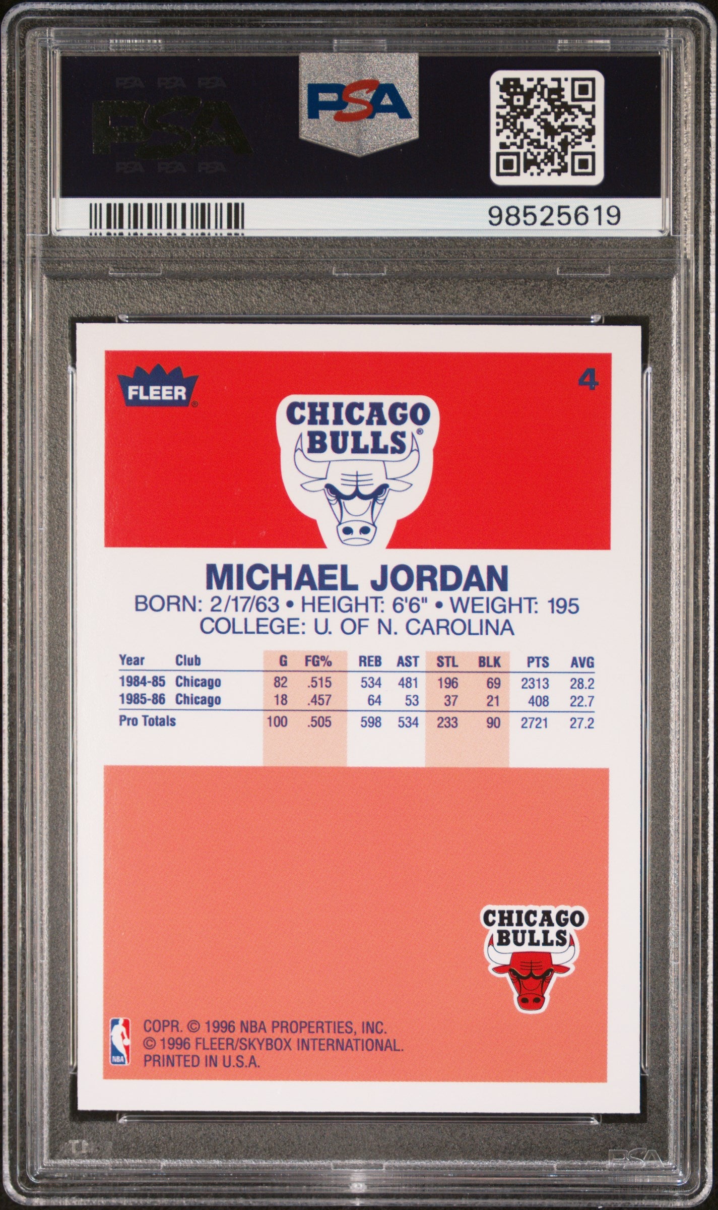 Michael Jordan 1996 Fleer Decade Of Excellence #4 PSA 10