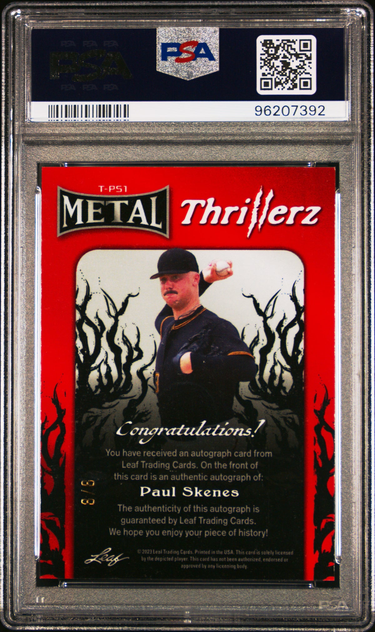 Paul Skenes 2023 Leaf Metal Thrillerz Autographs #TPS1 Purple PSA 9