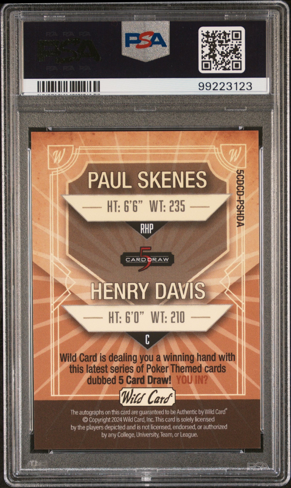 Skenes Davis 2024 Wild Card 5 Card Draw 2up Autographs #PSHDA Clsc Spkl Black /1 PSA 10