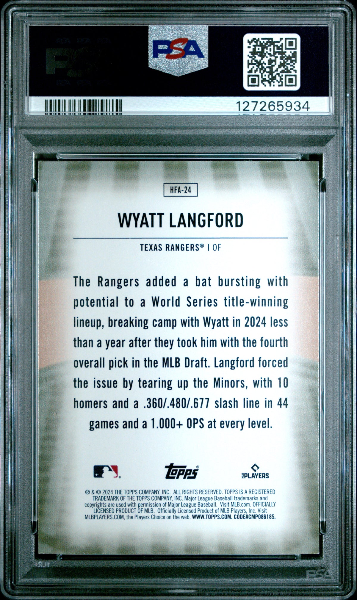 Wyatt Langford 2024 Topps Home Field Advantage #HFA24 Update PSA 9