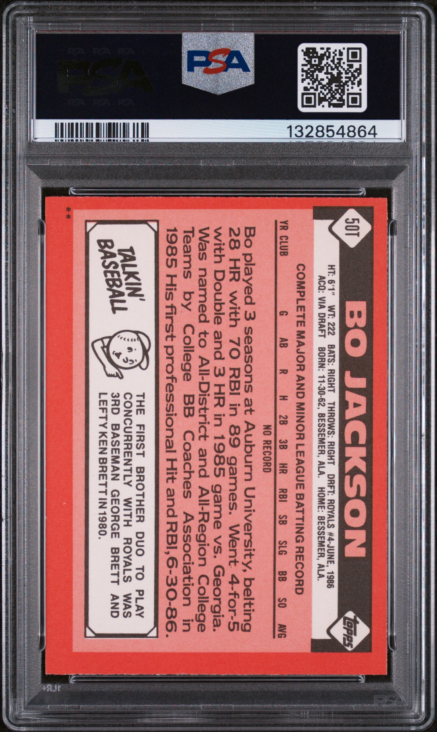 Bo Jackson 1986 Topps Traded #50T PSA 7