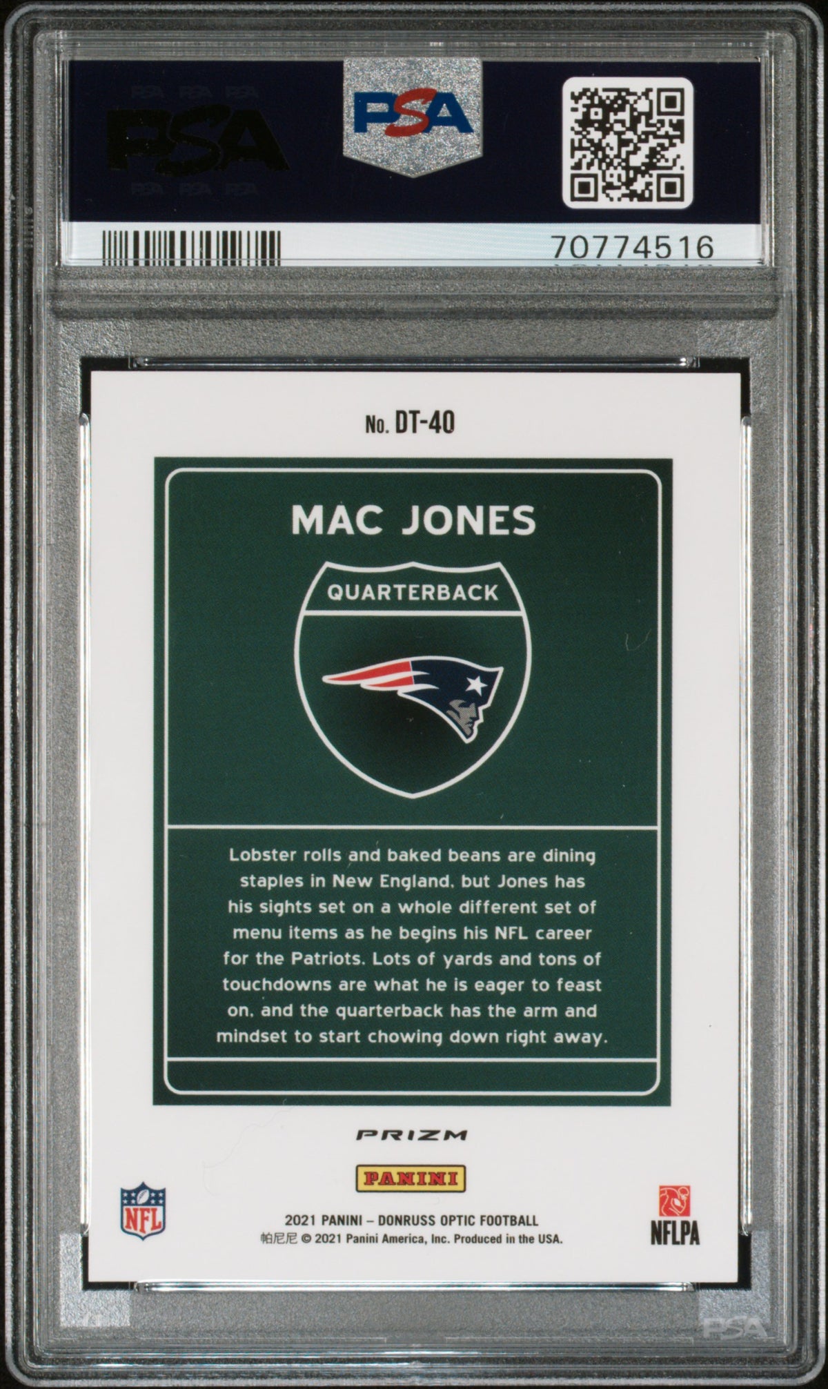 Mac Jones 2021 Panini Donruss Optic Downtown #DT40 PSA 10