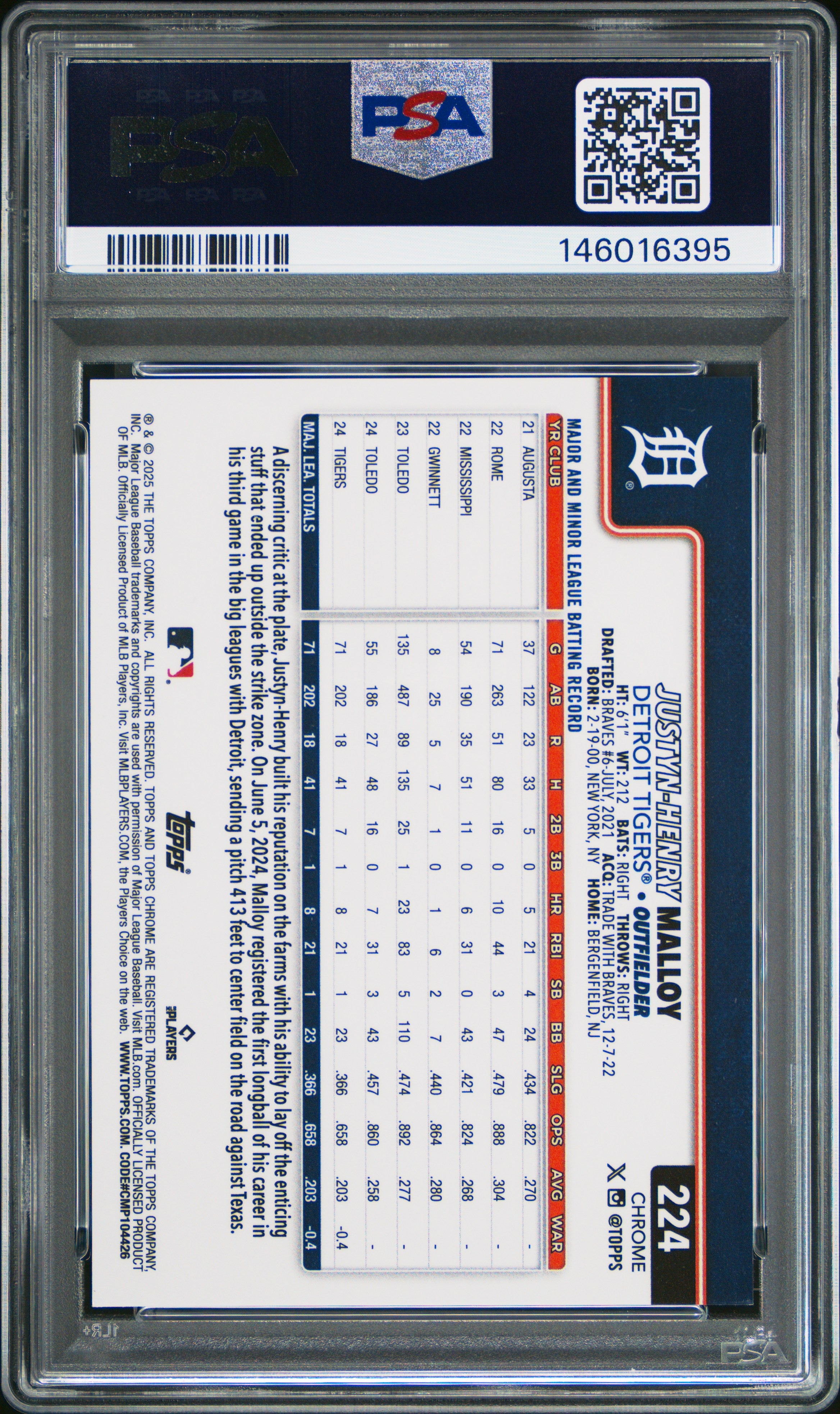 Justyn-Henry Malloy 2025 Topps Chrome Sapphire #224 Red PSA 9