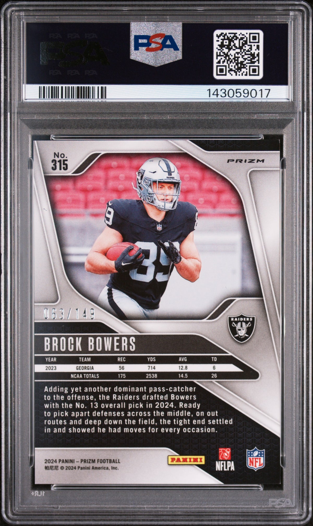Brock Bowers 2024 Panini Prizm #315 Red Wave PSA 9