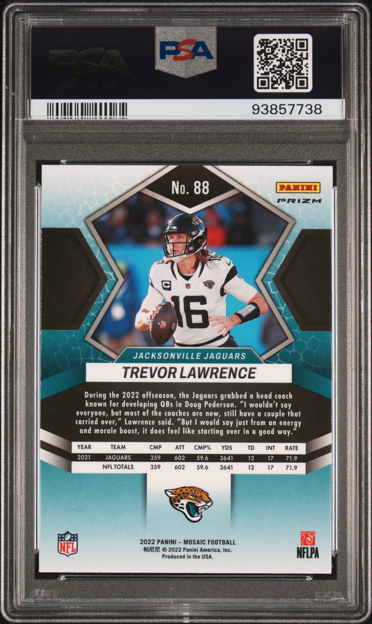 Trevor Lawrence 2022 Panini Mosaic #88 Honeycomb PSA 10