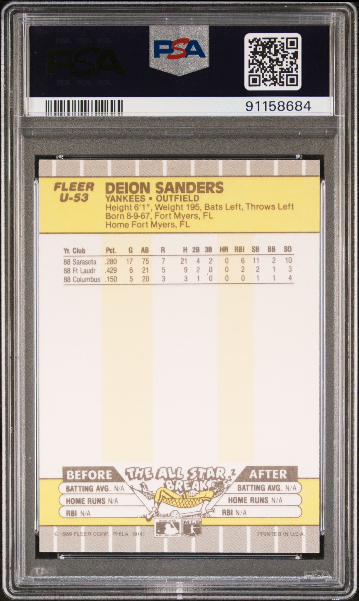Deion Sanders 1989 Fleer Update #U-53 PSA 9