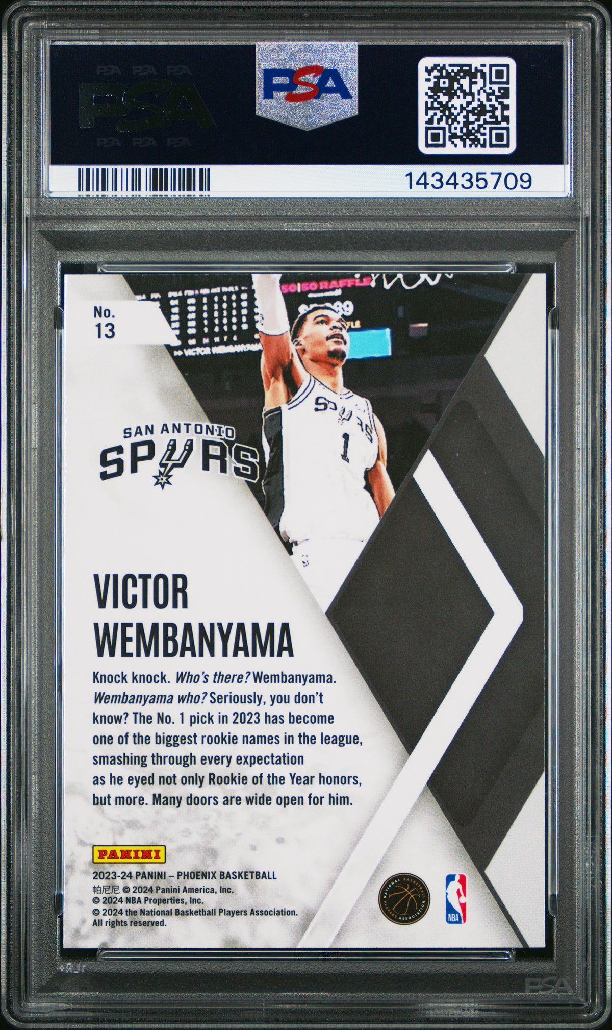 Victor Wembanyama 2023 Panini Phoenix Instant Phenom #13 Red Ice PSA 10