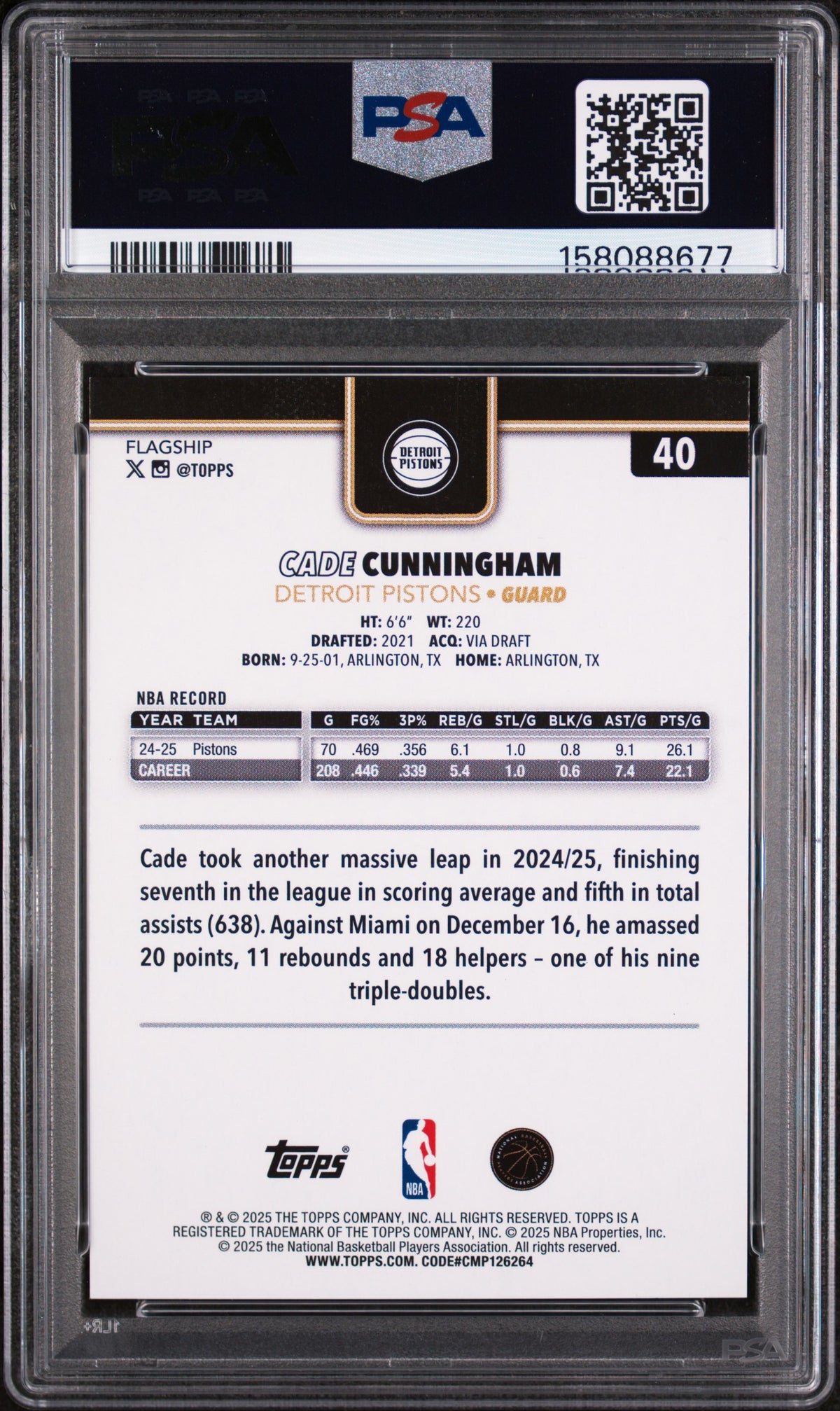 Cade Cunningham 2025 Topps #40 Cart Load /25 PSA 9