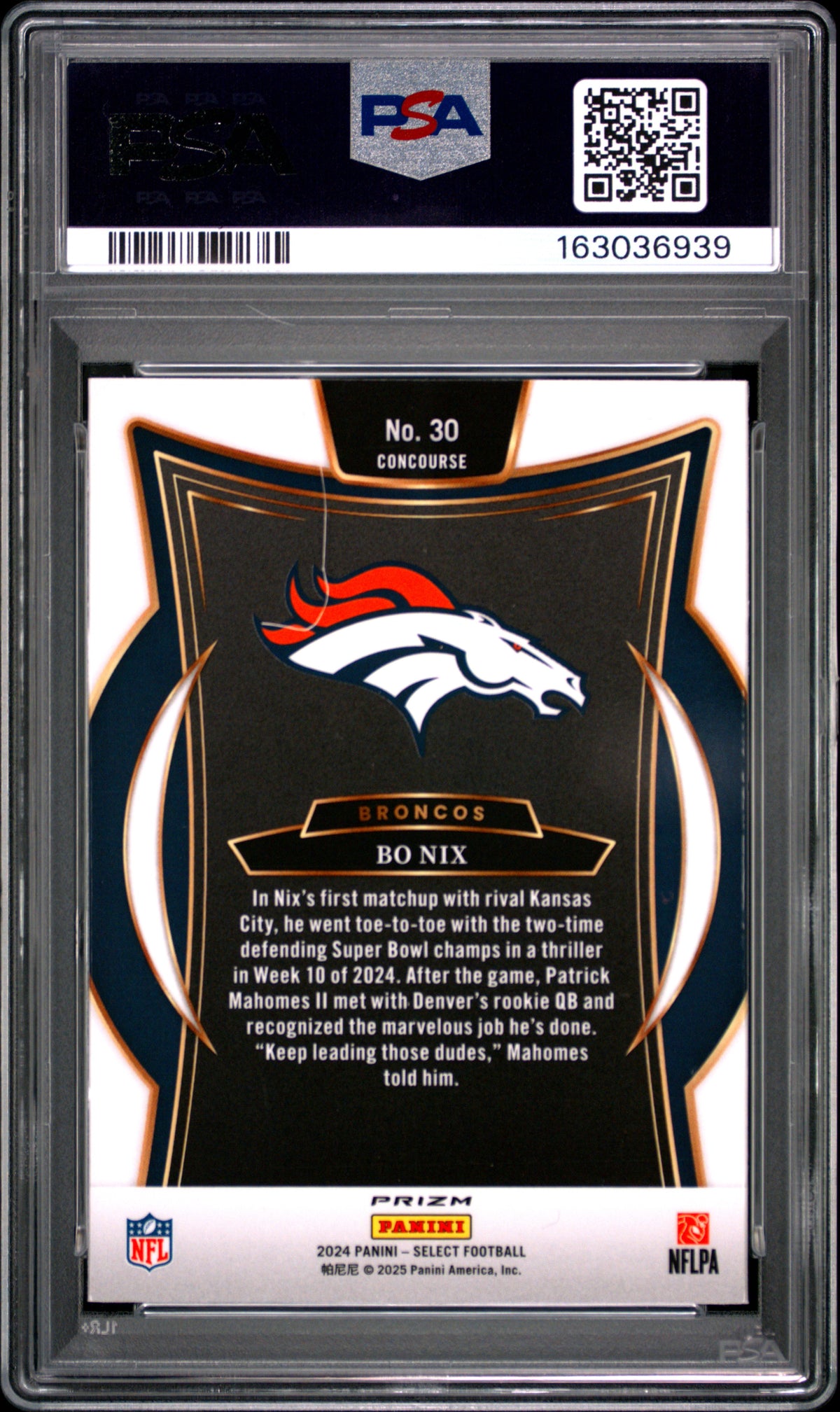 Bo Nix 2024 Panini Select #30 Black & Red Shock PSA 10