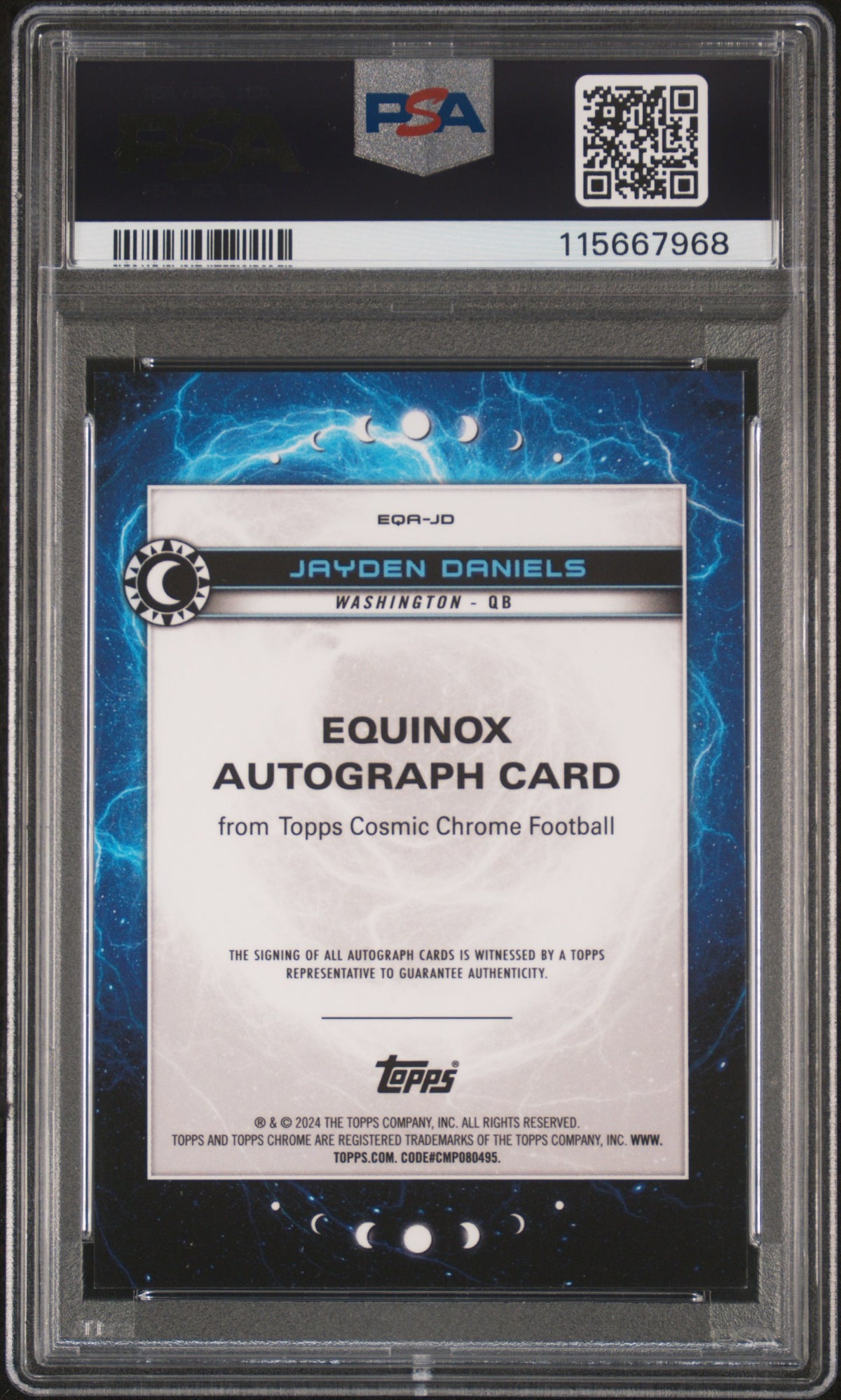Jayden Daniels 2024 Topps Cosmic Chrome Equinox Autographs #JD Orange Galactic /25 PSA 10
