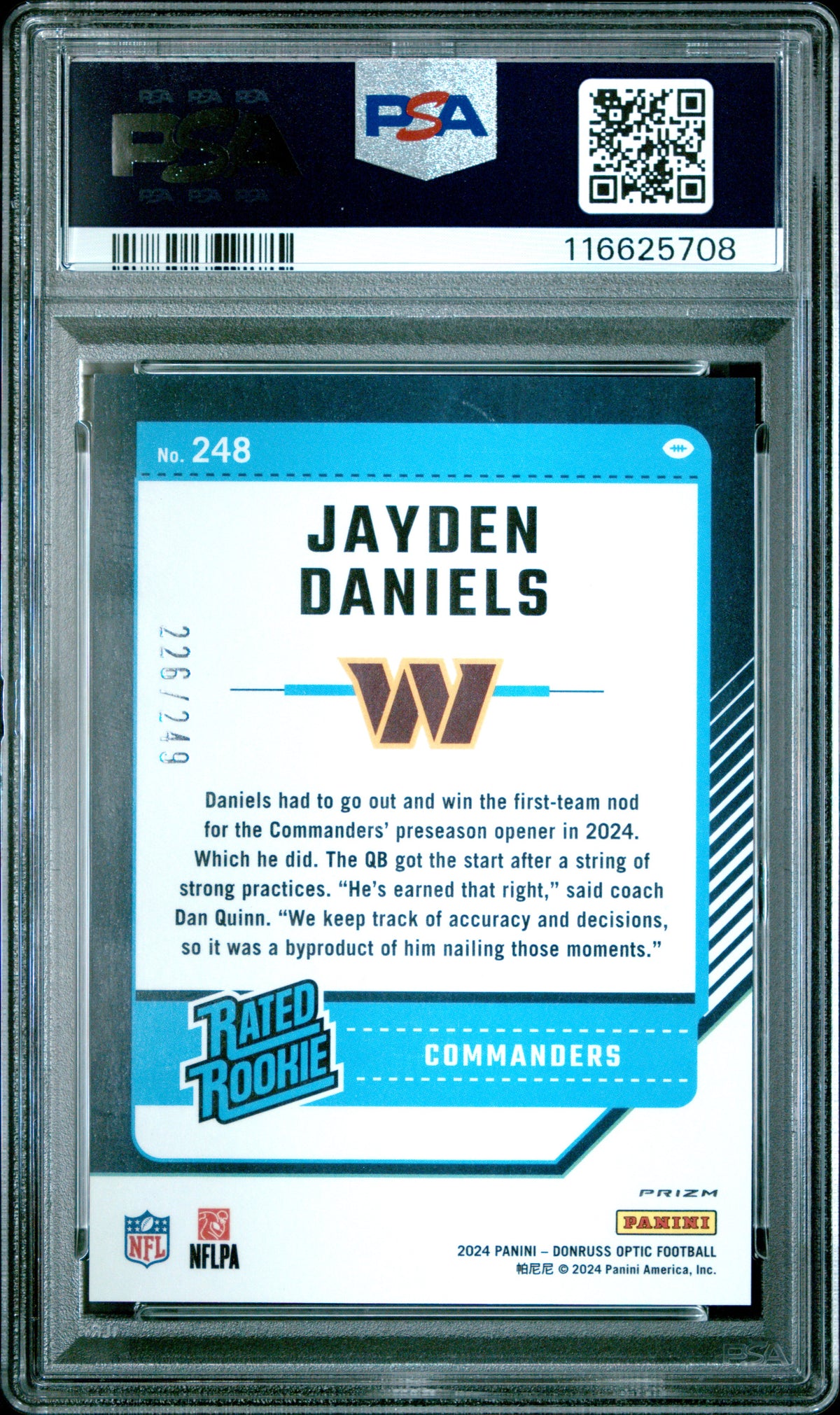 Jayden Daniels 2024 Panini Donruss Optic #248 Orange PSA 9