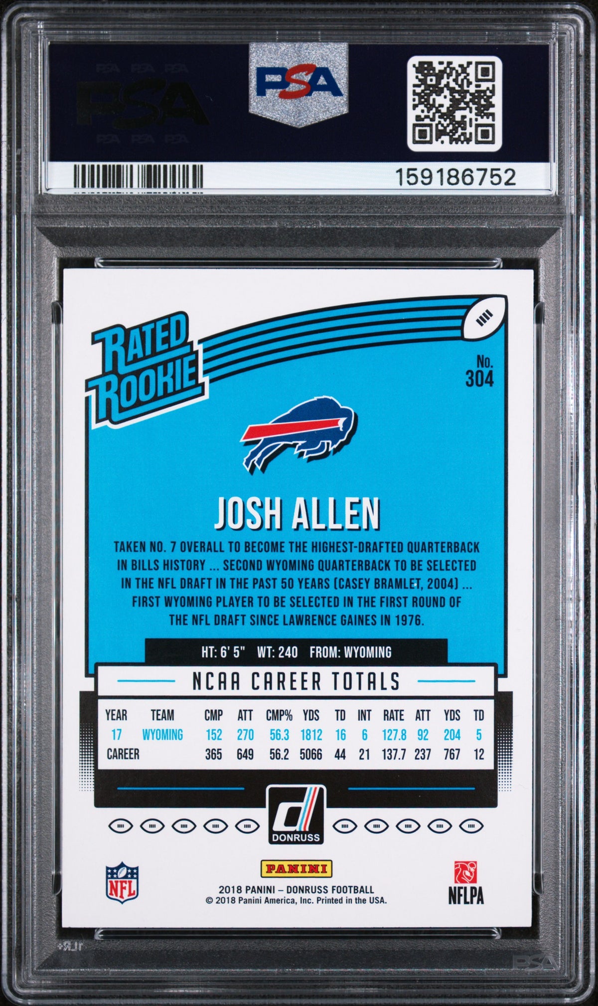 Josh Allen 2018 Panini Donruss #304 PSA 9