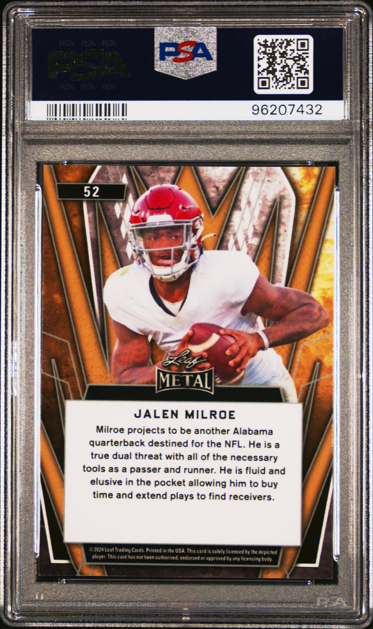 Jalen Milroe 2024 Leaf Metal #52 PSA 9