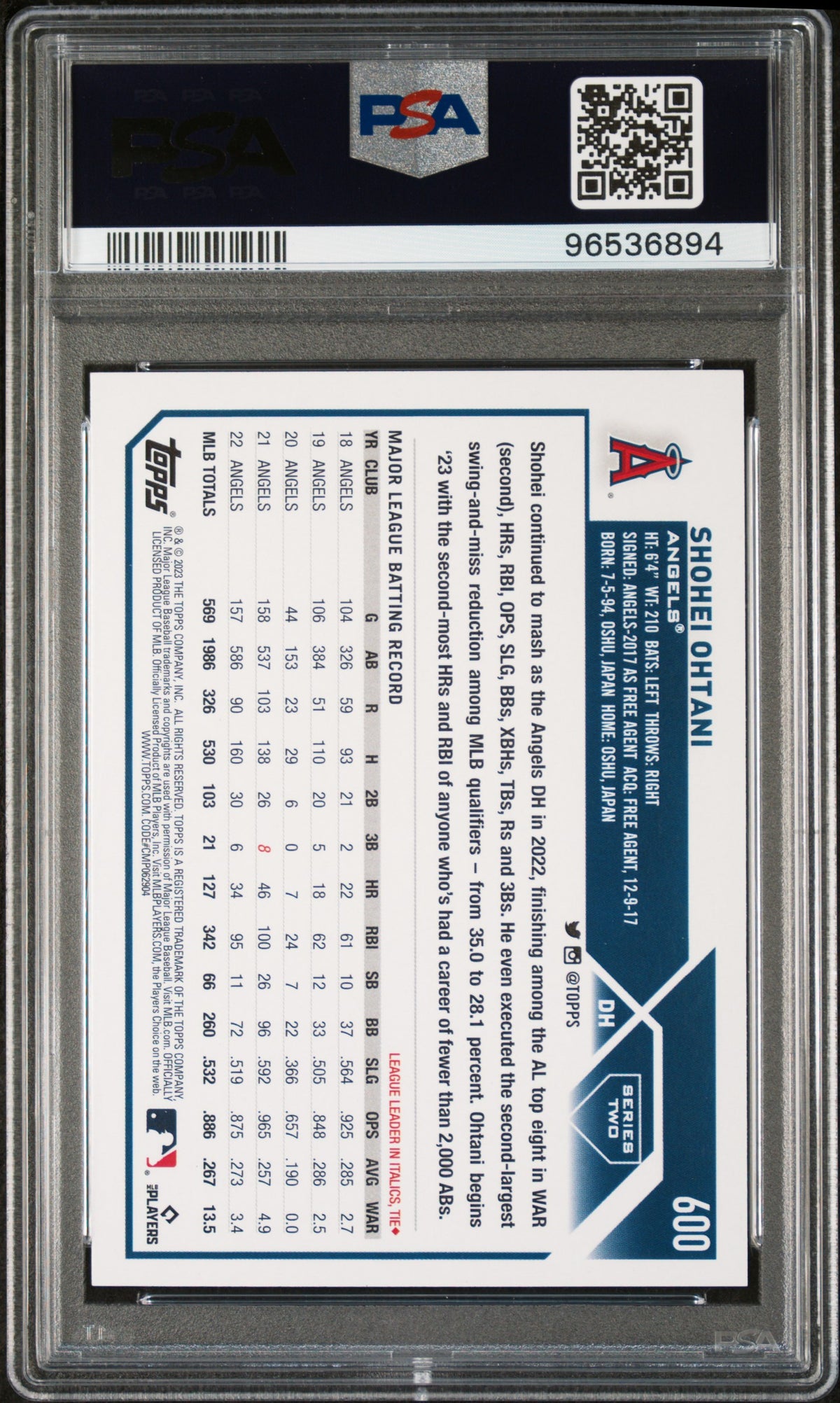 Shohei Ohtani 2023 Topps #600 PSA 10