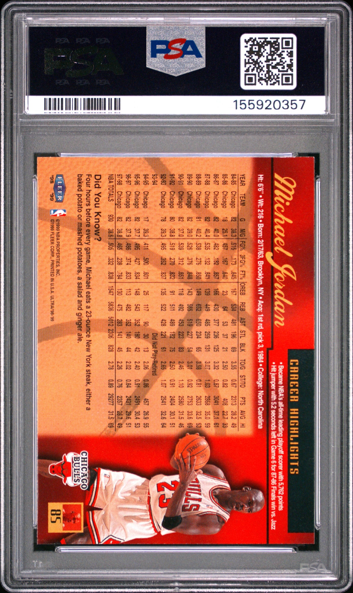 Michael Jordan 1998 Ultra #85 PSA 9