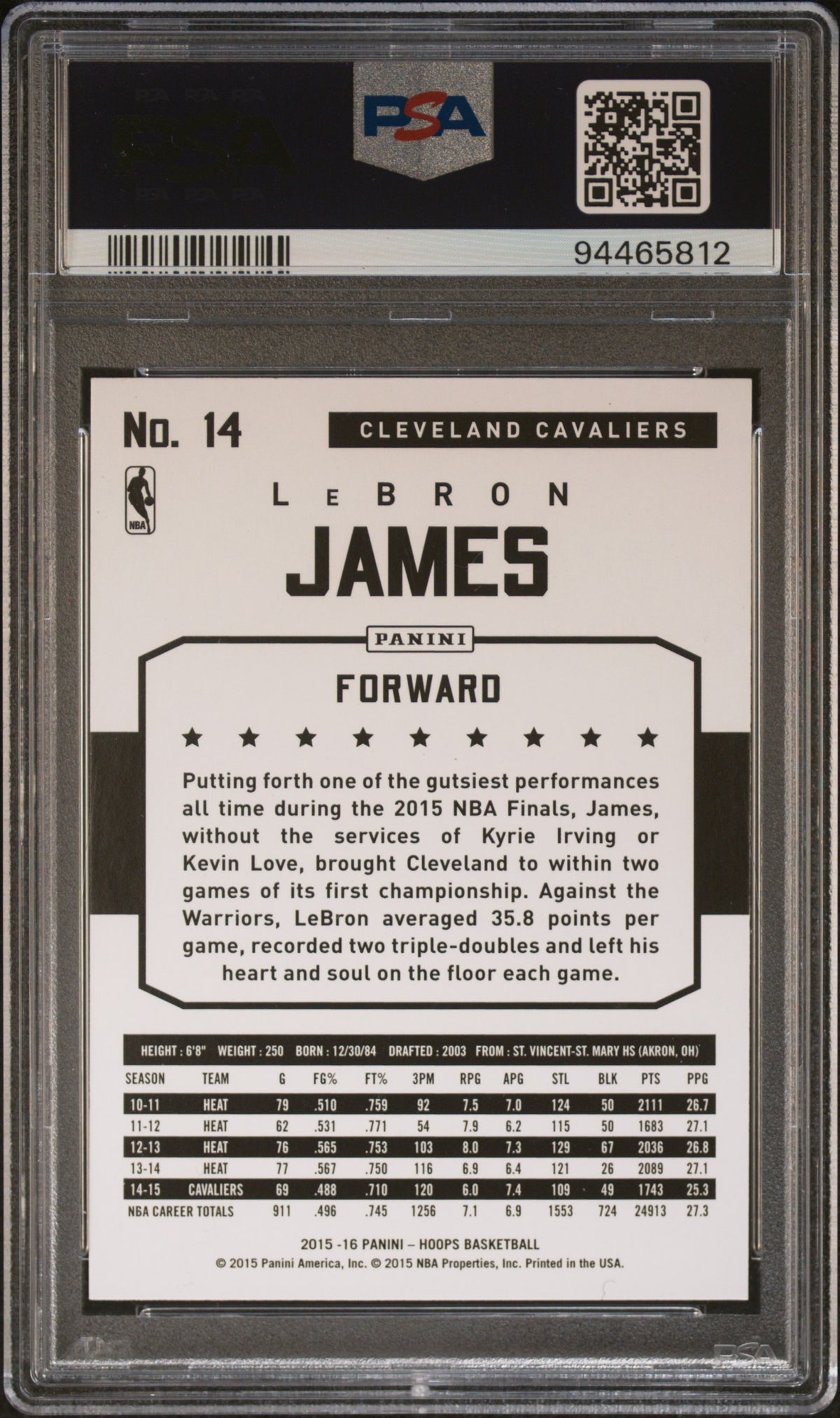 LeBron James 2015 Panini Hoops #14 PSA 10