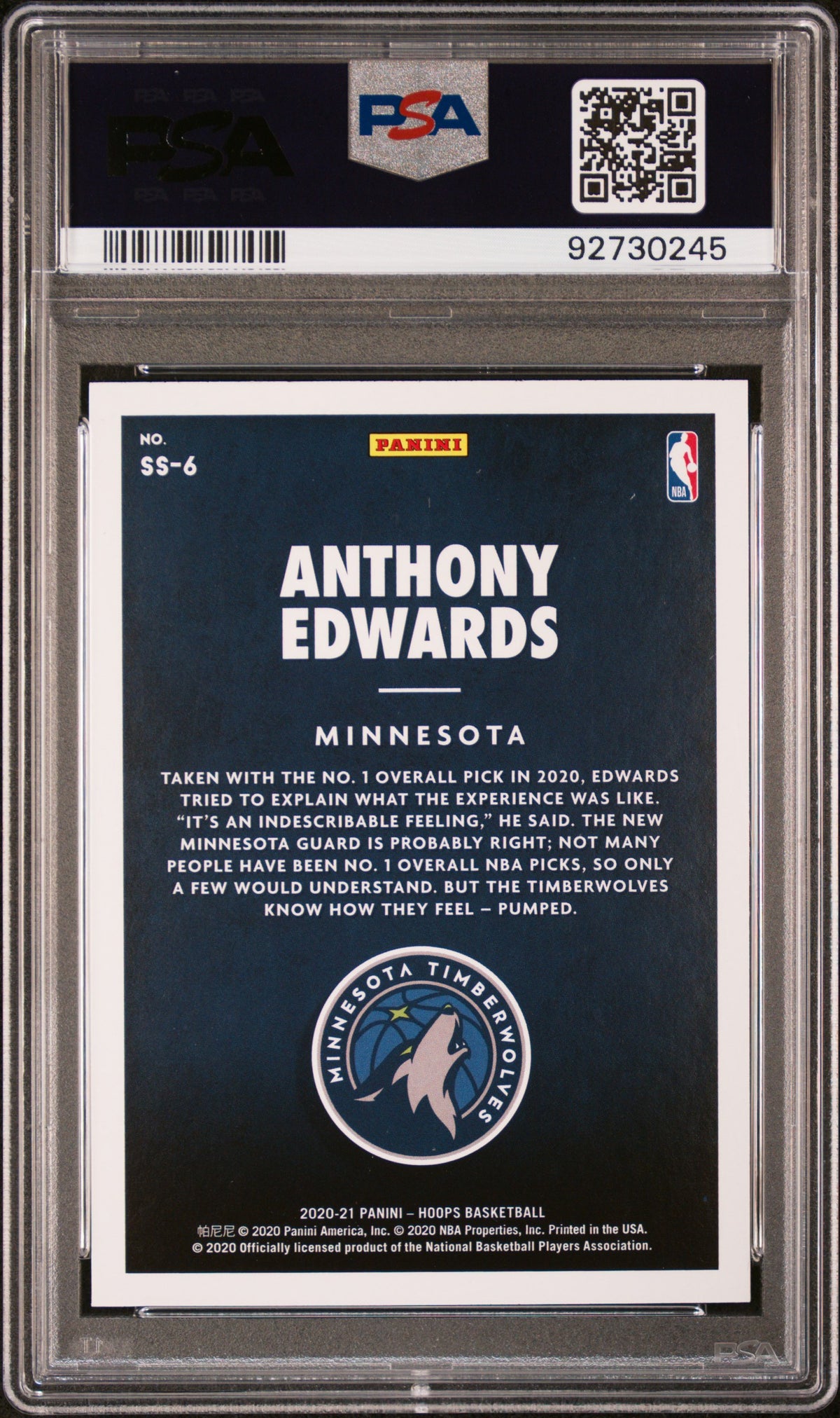 Anthony Edwards 2020 Panini Hoops Now Playing #SS6 PSA 10