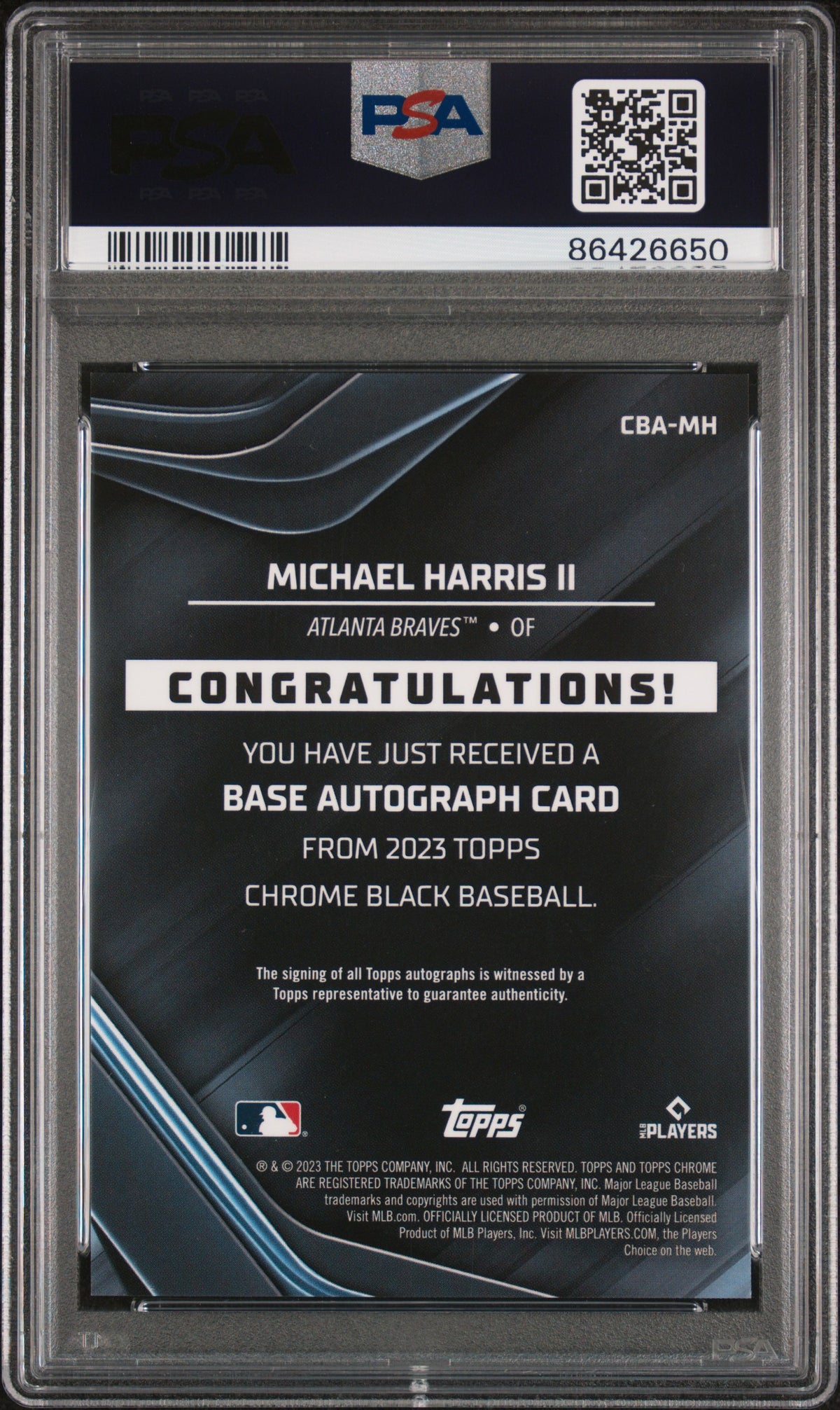 Michael Harris II 2023 Topps Chrome Black Autographs #MH Refractor PSA 10