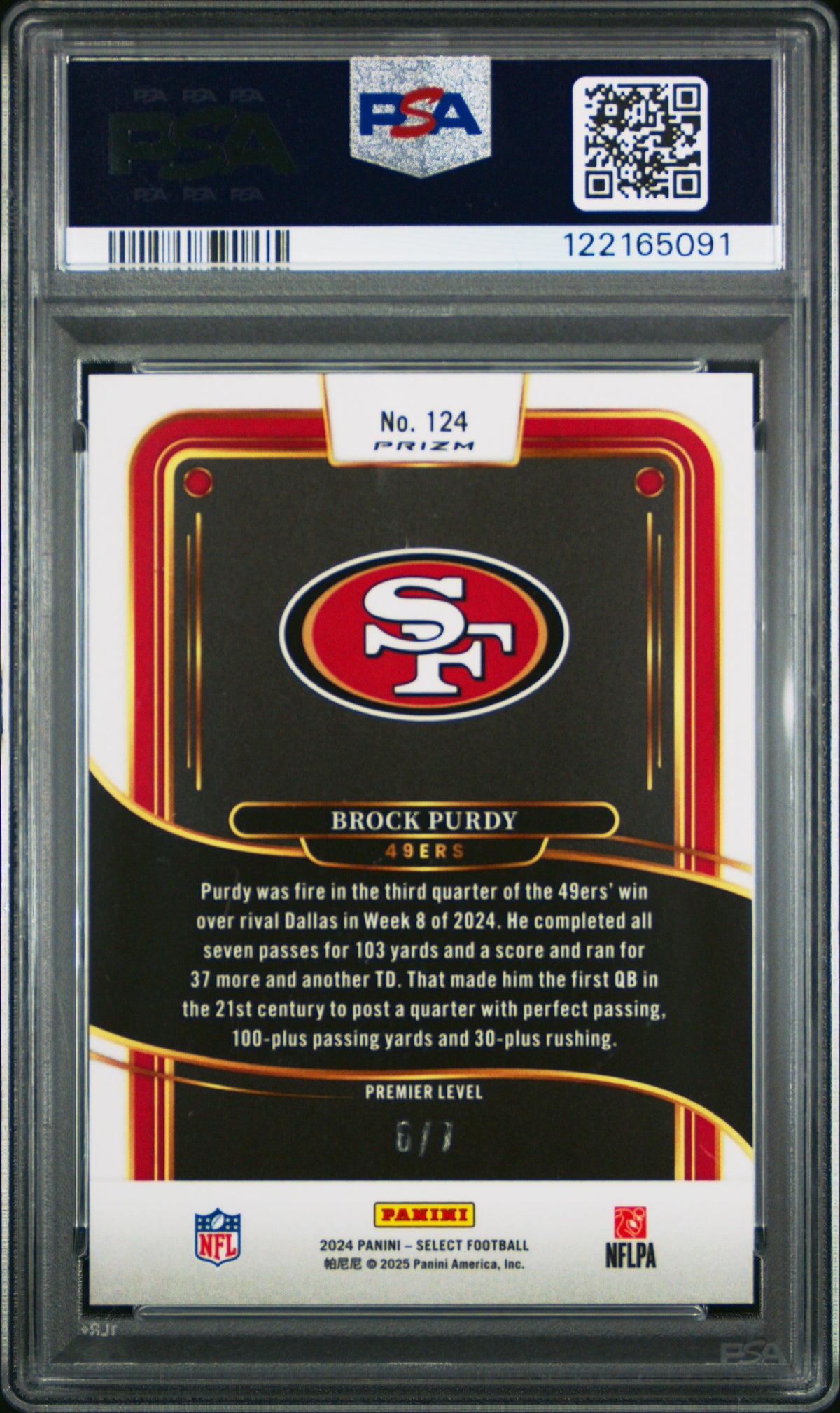 Brock Purdy 2024 Panini Select #124 Neon Orange Pulsar PSA 10