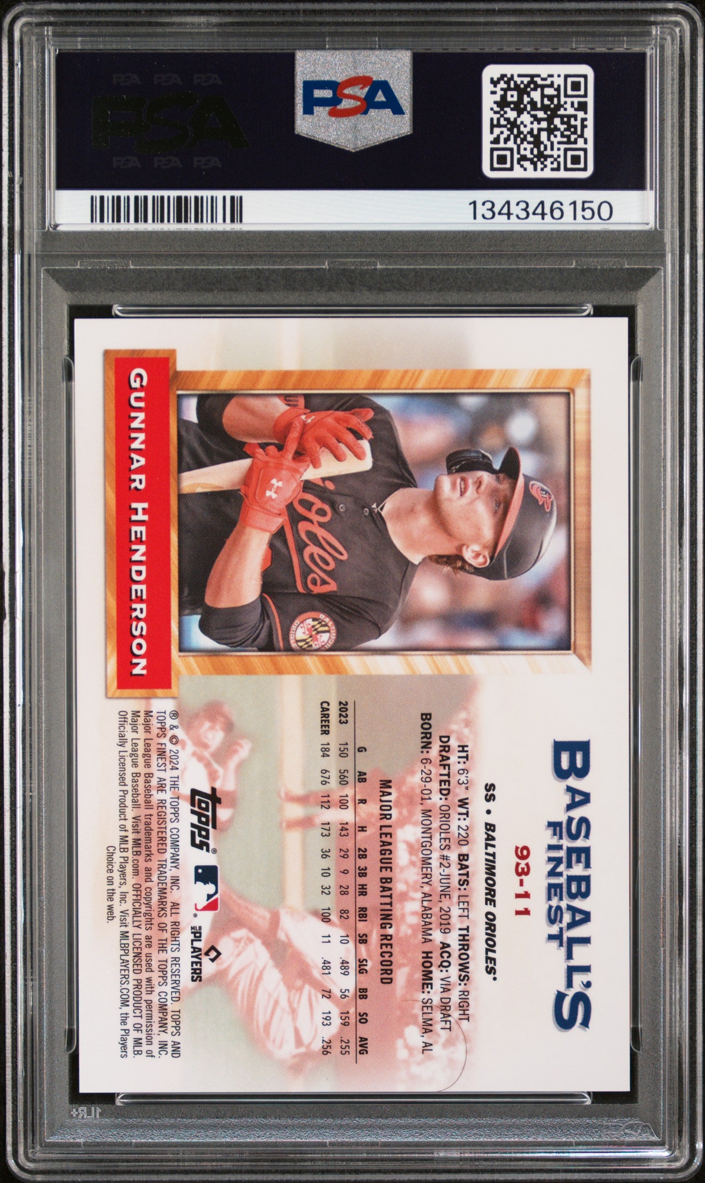 Gunnar Henderson 2024 Topps Finest What If 1993 Finest Prototypes #93-11 '93 Prtyp Blue Ref /99 PSA 10
