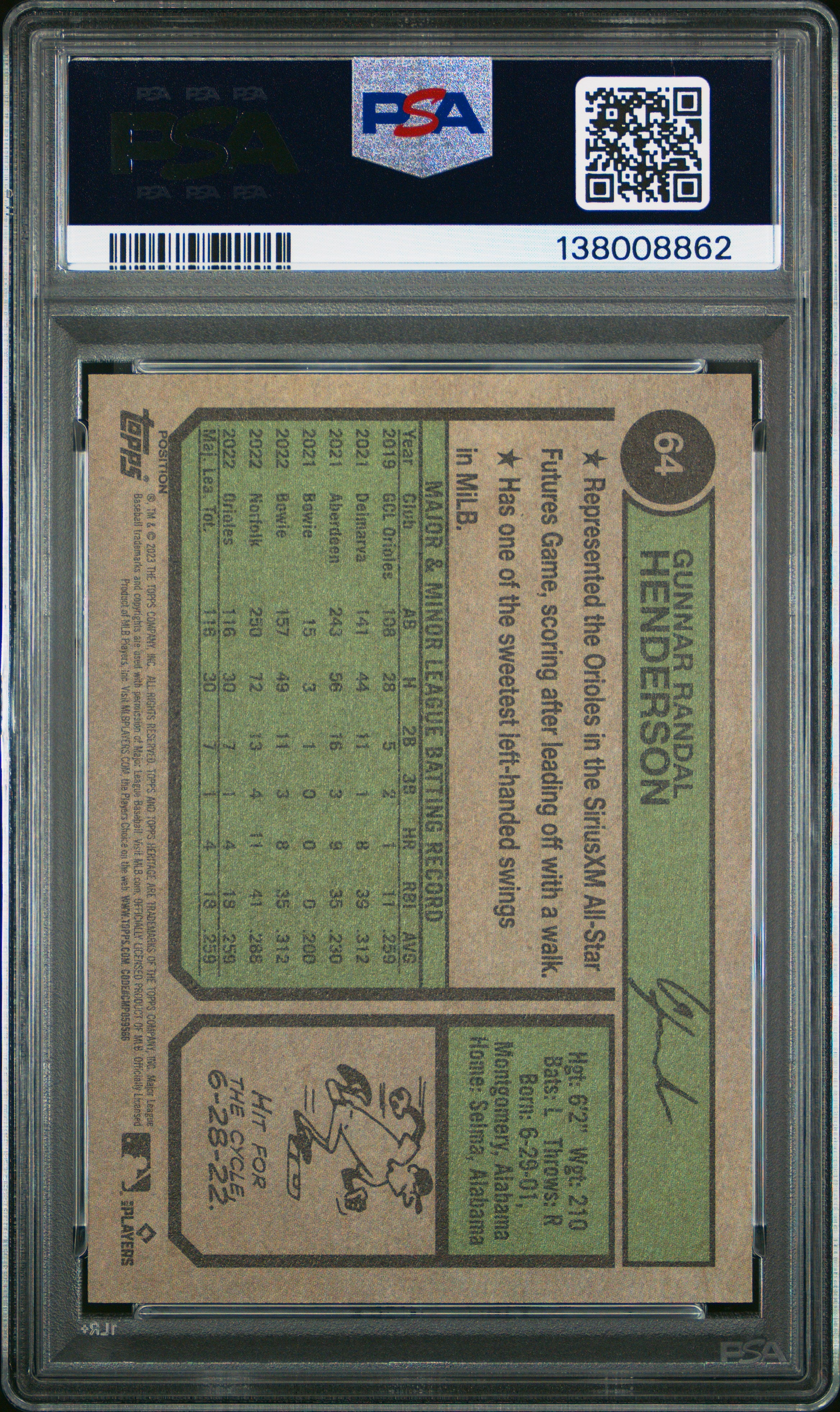 Gunnar Henderson 2023 Topps Heritage #64 Name Position Swap PSA 9