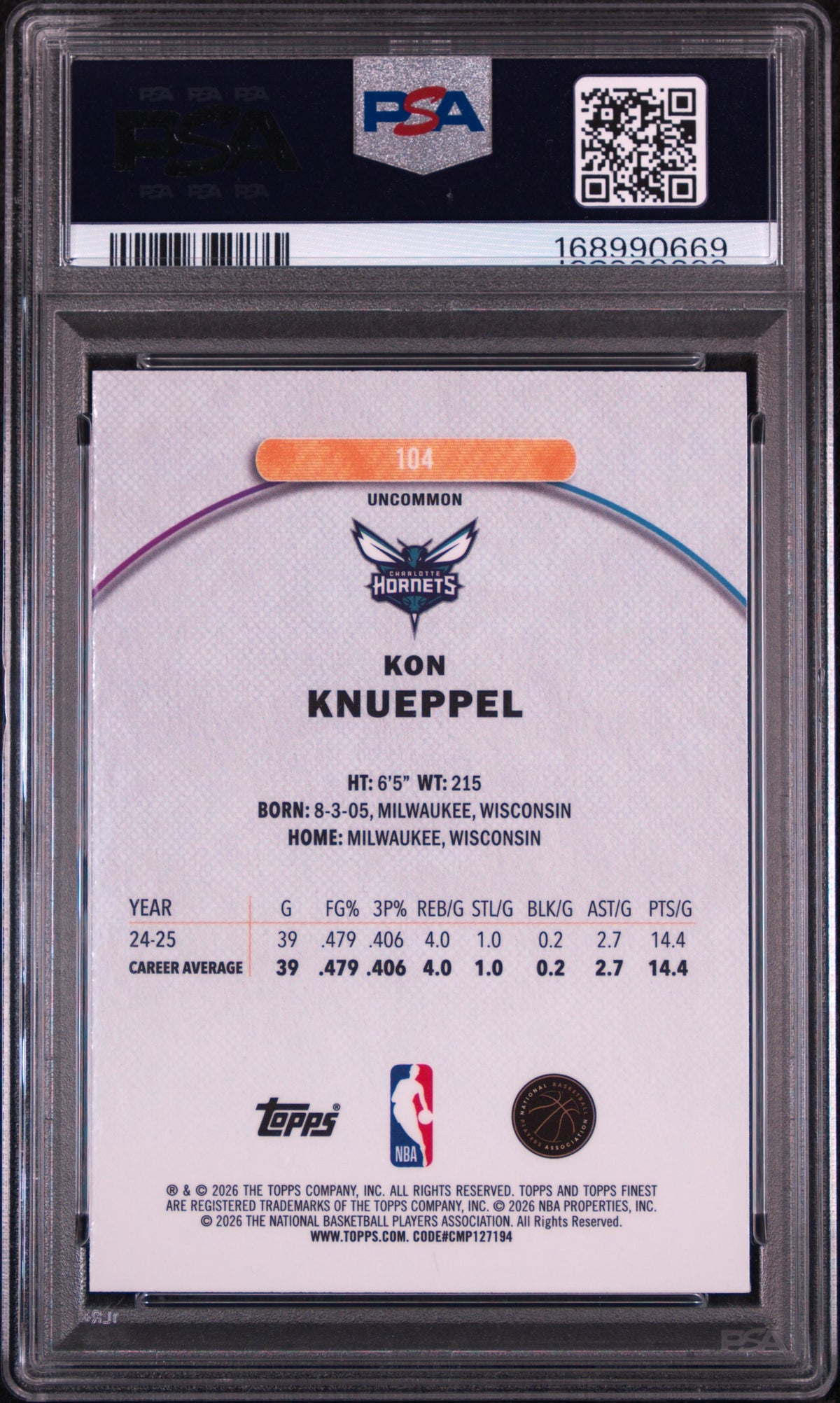 Kon Knueppel 2025 Topps Finest #104 Oil Spill Refractor PSA 10