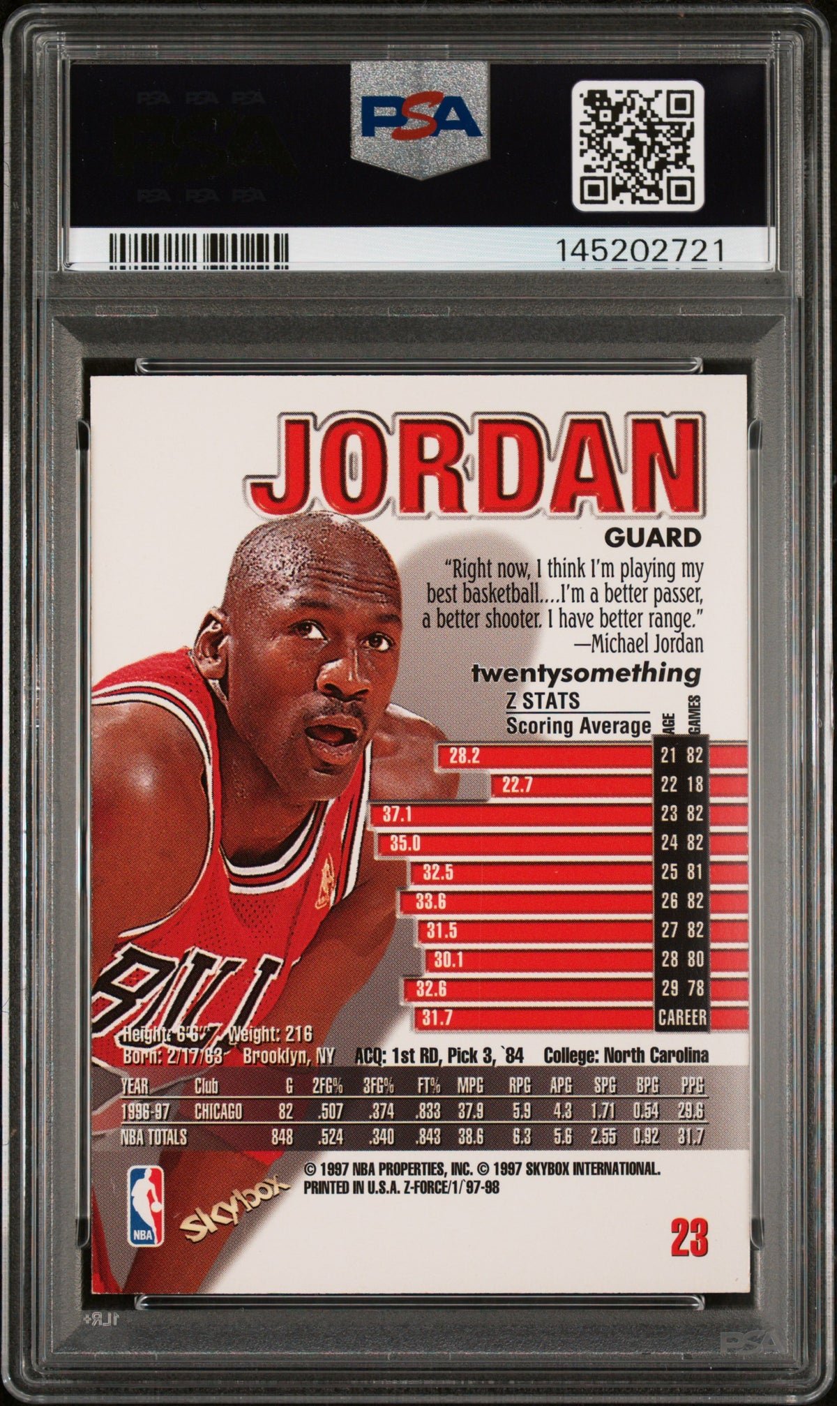 Michael Jordan 1997 Skybox Z-Force #23 PSA 8