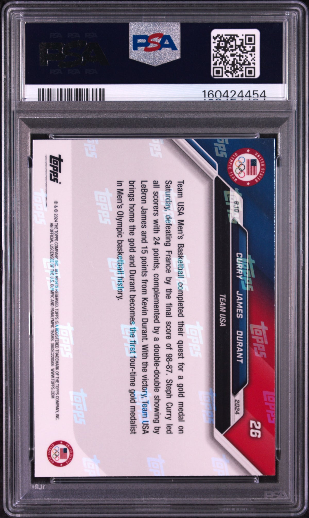 Durant Curry James 2024 Topps Now Olympic Games #26 PSA 10