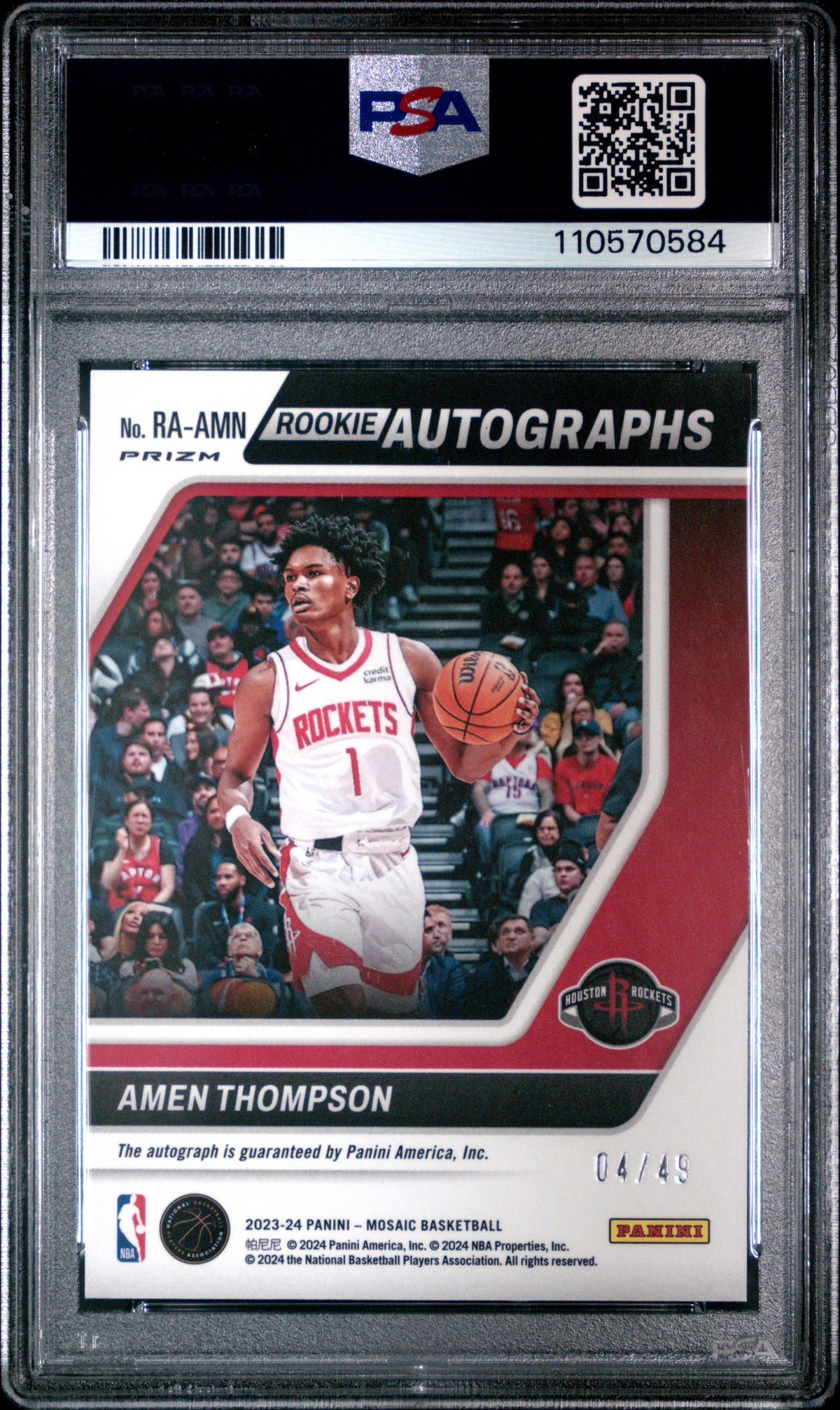 Amen Thompson 2023 Panini Mosaic Rookie Autographs Mosaic #RAAMN Blue PSA 10