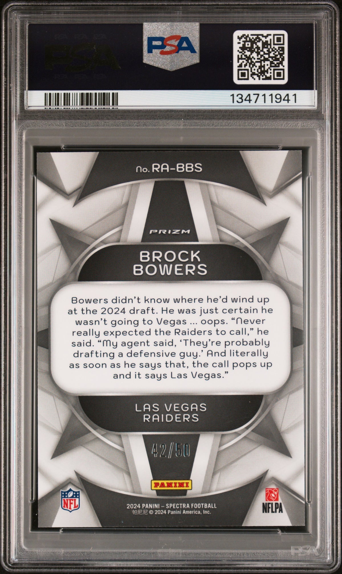 Brock Bowers 2024 Panini Spectra Rookie Aura #RABBS Interstellar PSA 10