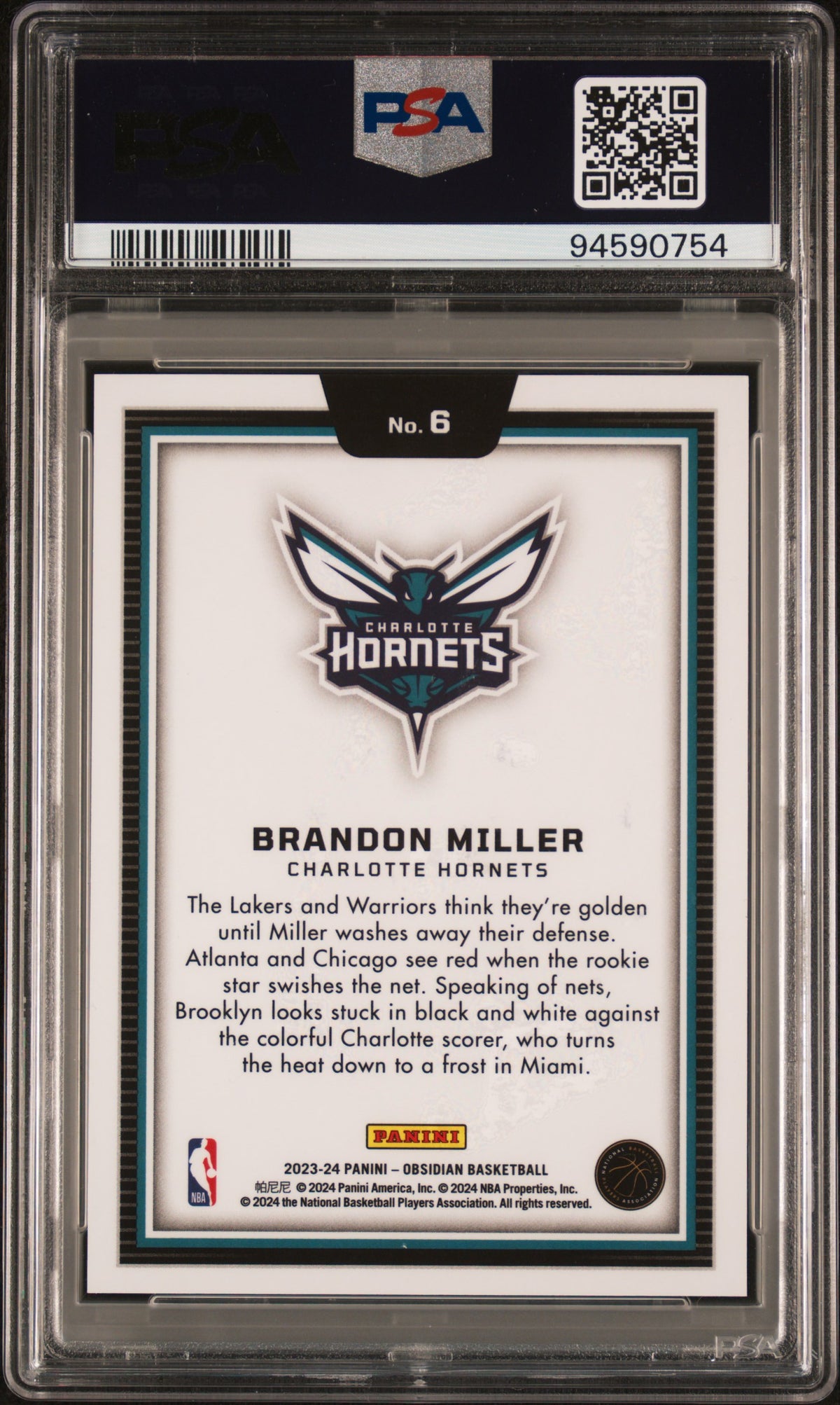 Brandon Miller 2023 Panini Obsidian Black Color Blast #6 PSA 10