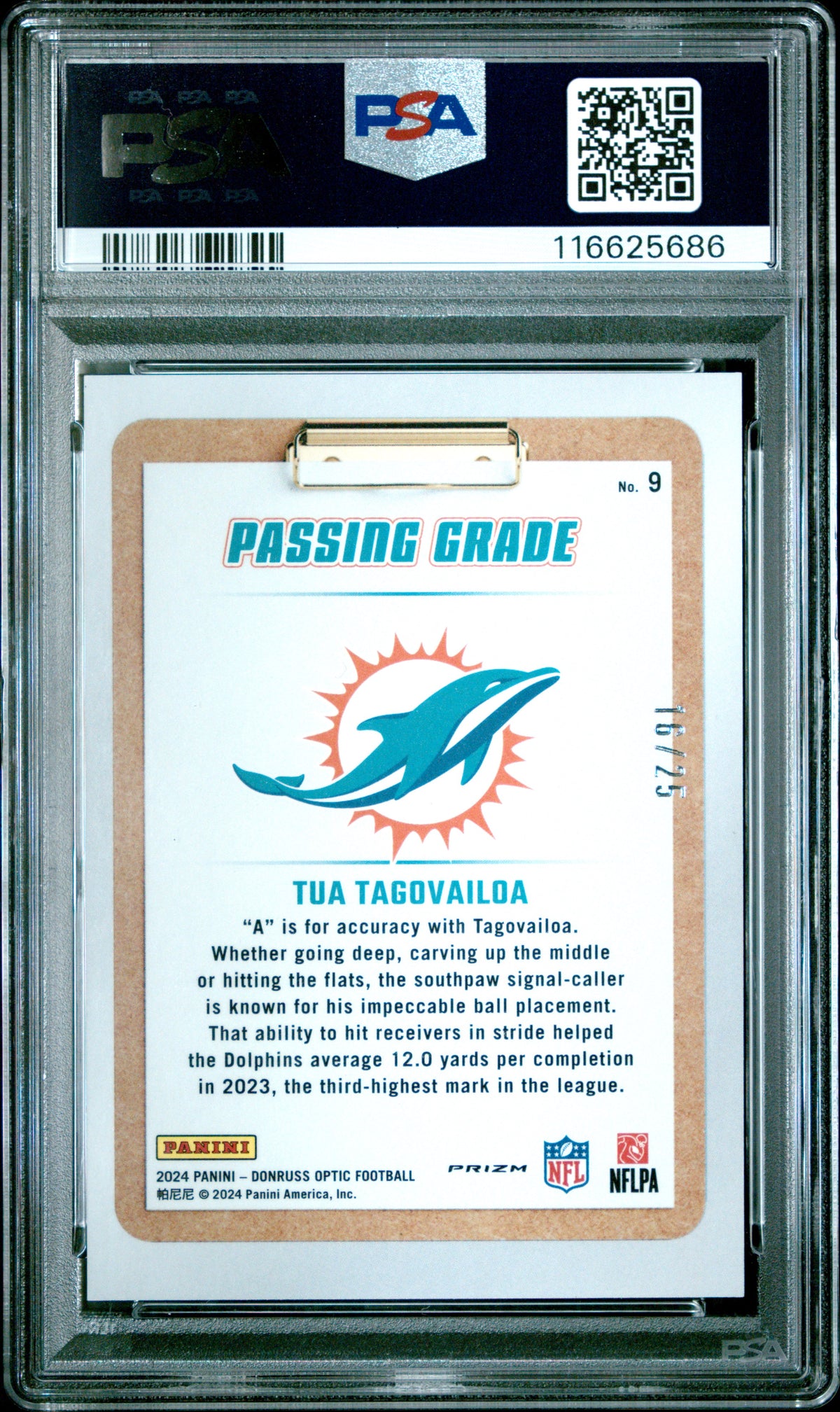 Tua Tagovailoa 2024 Panini Donruss Optic Passing Grade #9 BLK Pandora PSA 10
