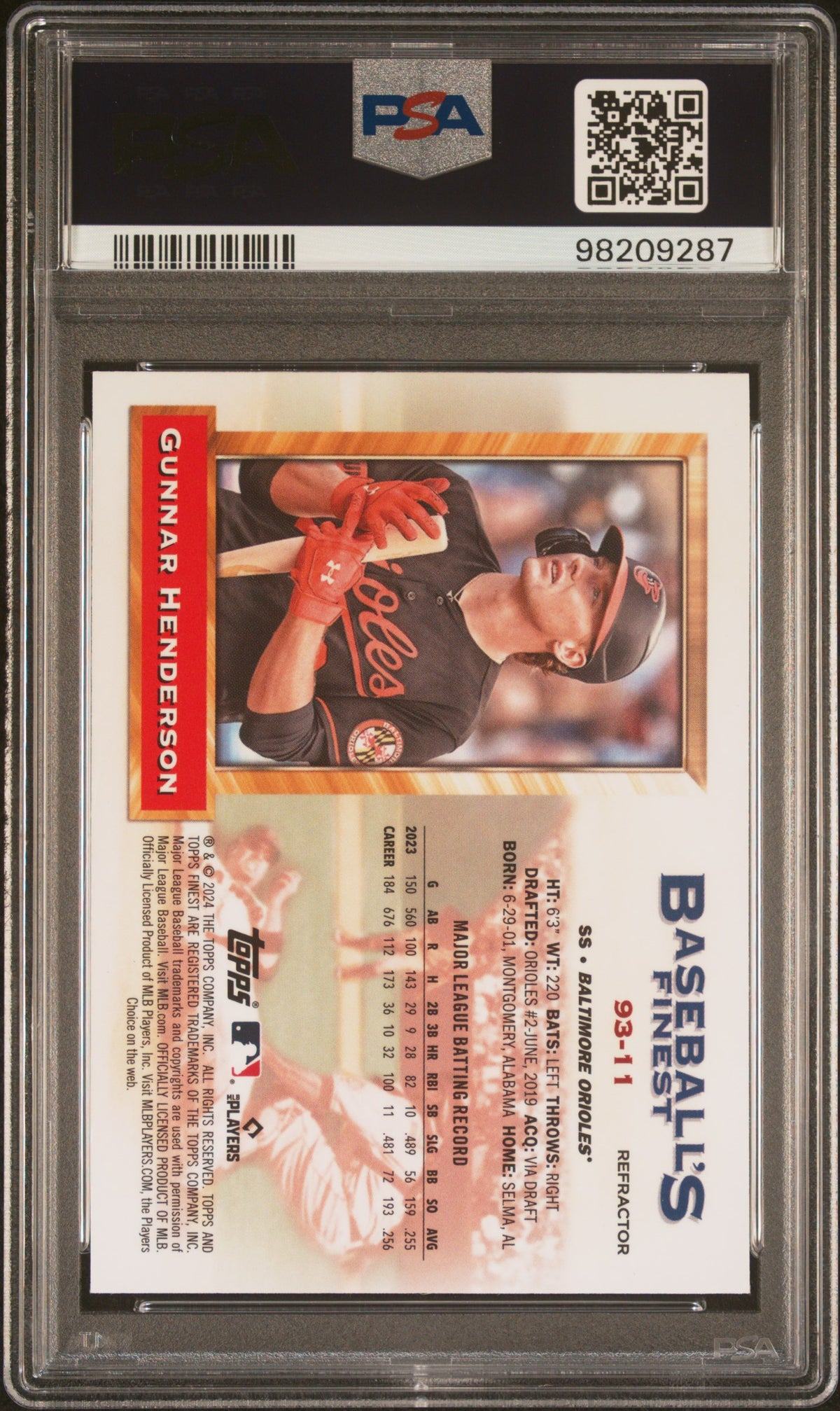 Gunnar Henderson 2024 Topps Finest What If 1993 Finest Prototypes #93-11 '93 Ref PSA 10