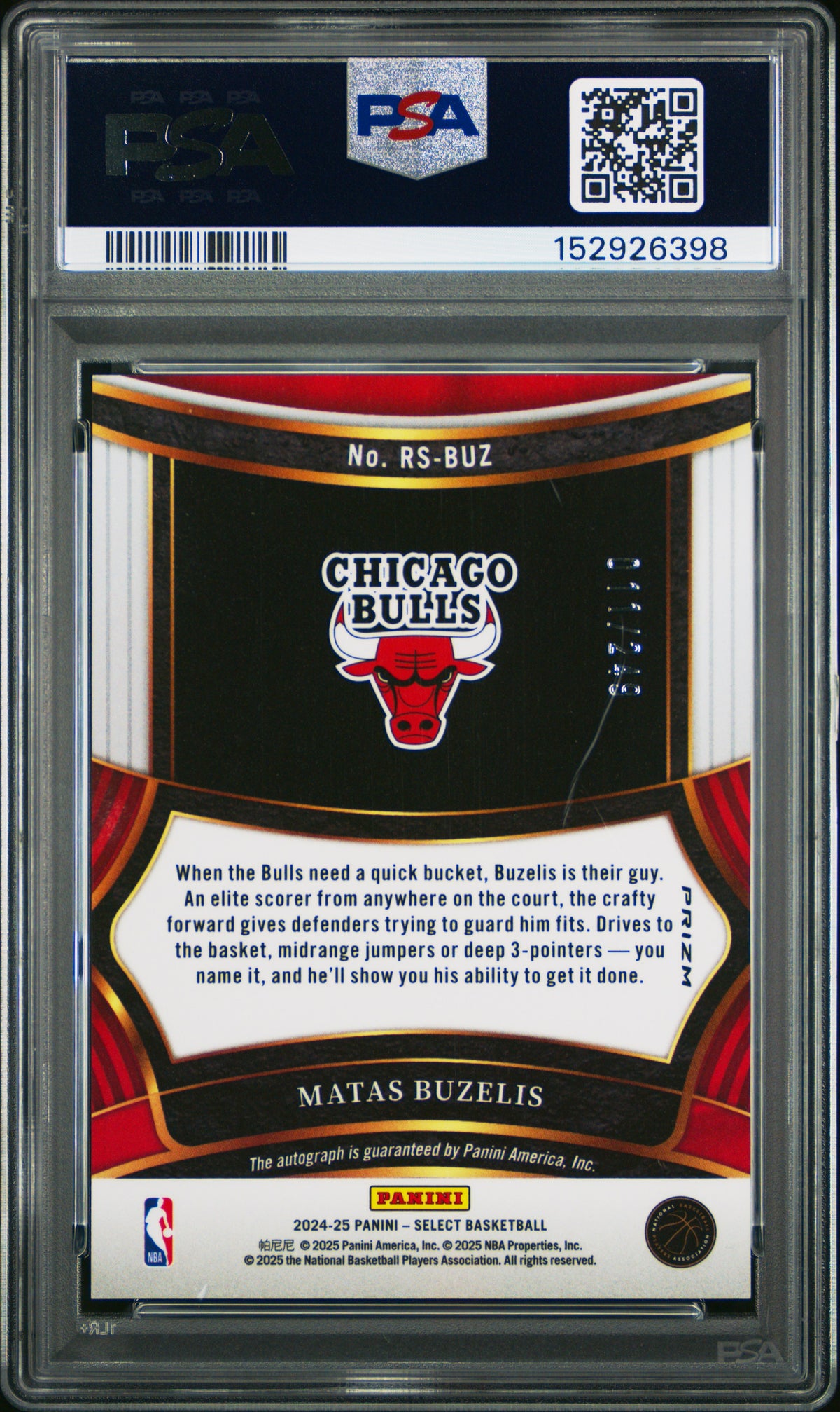 Matas Buzelis 2024 Panini Select Rookie Signatures #RSBUZ PSA 10