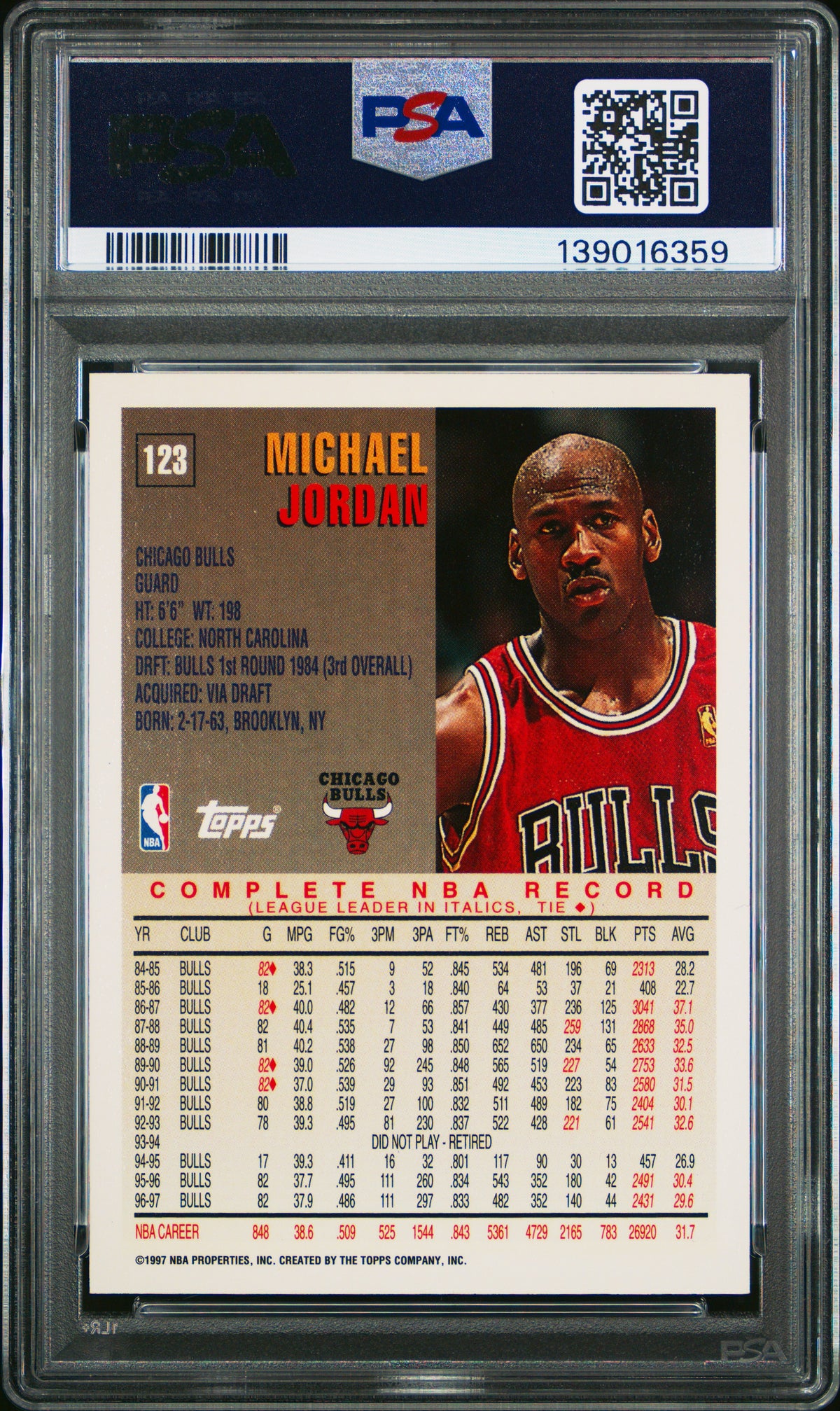 Michael Jordan 1997 Topps #123 Minted In Springfield PSA 9