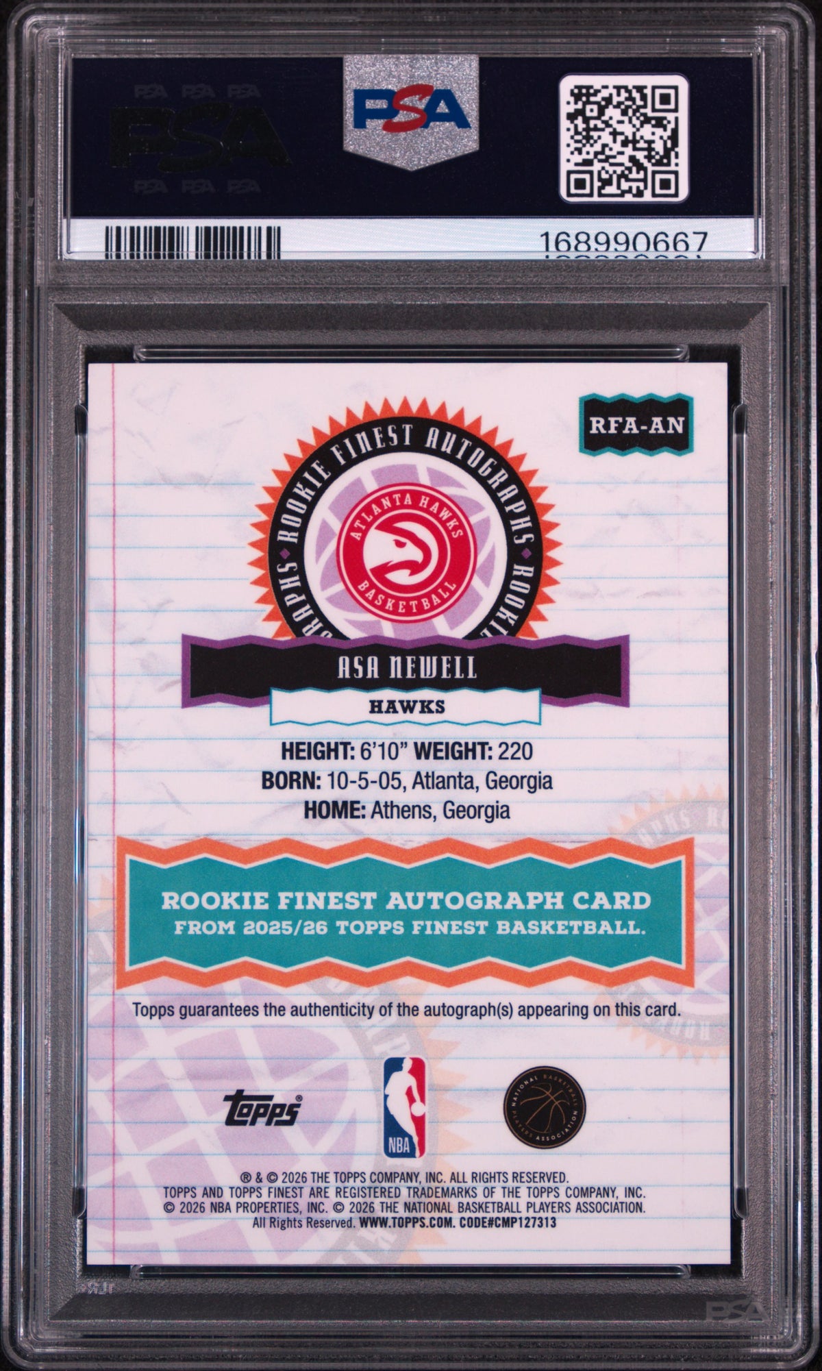 Asa Newell 2025 Topps Finest Rookie Finest Autographs #RFA-AN PSA 9