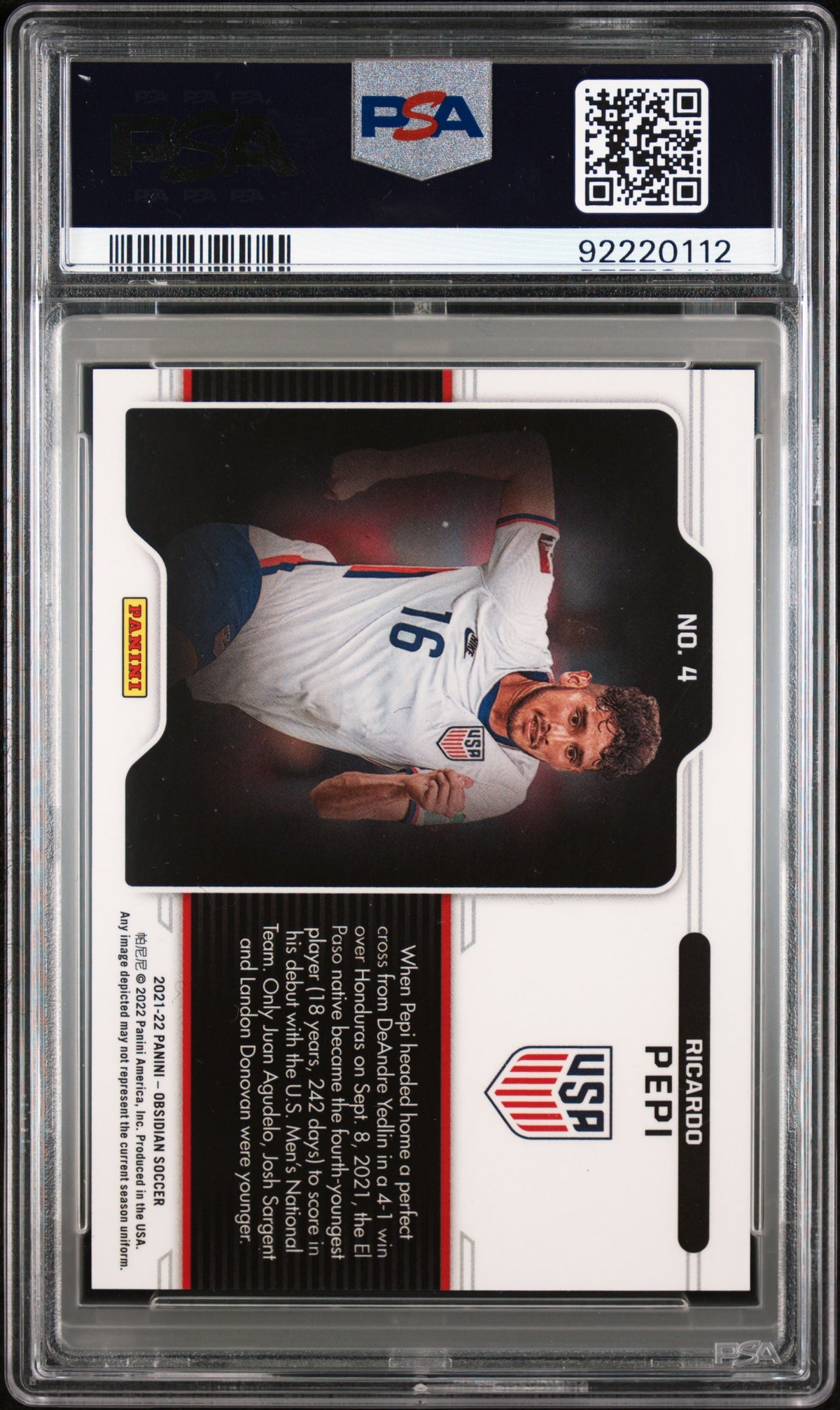 Ricardo Pepi 2021 Panini Obsidian Black Color Blast #4 PSA 10