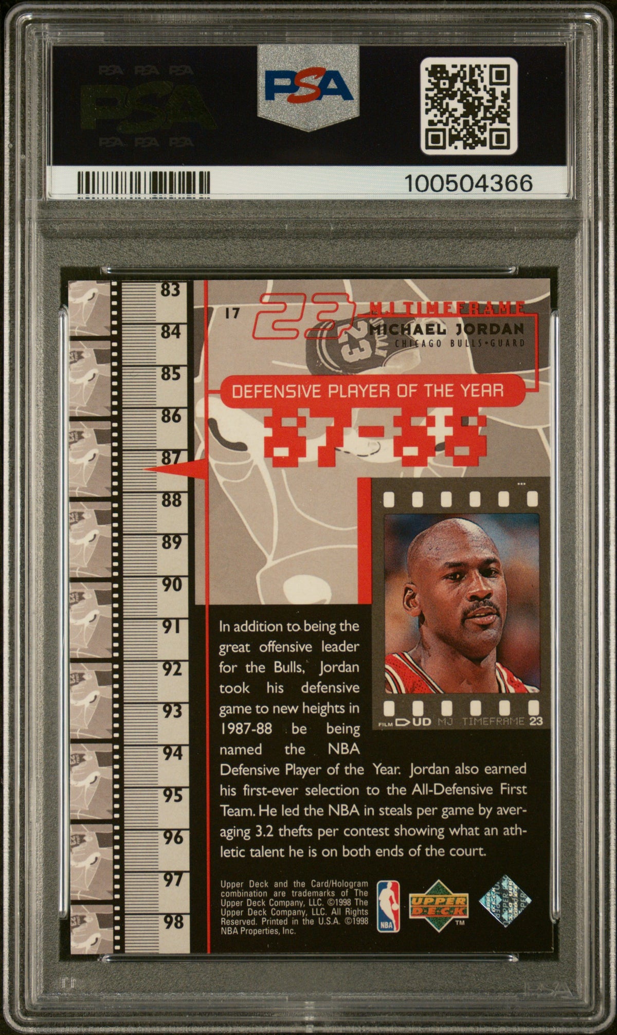 Michael Jordan 1998 Upper Deck MJ Living Legend #17 PSA 8