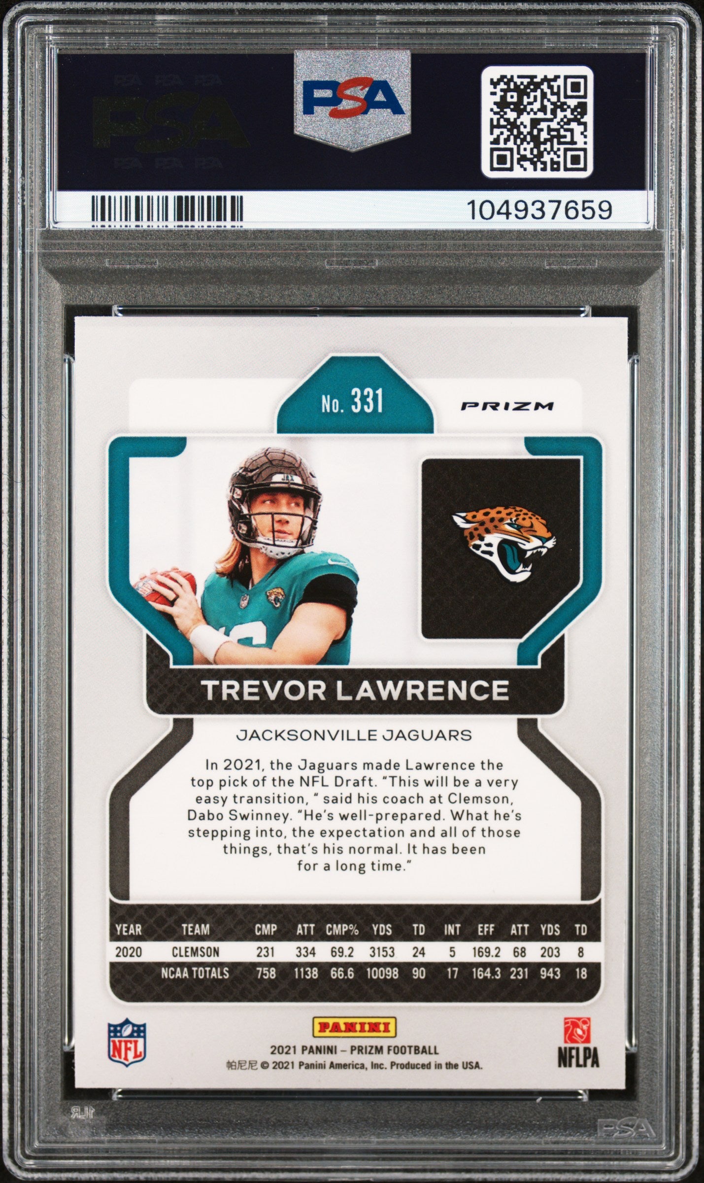 Trevor Lawrence 2021 Panini Prizm #331 Silver PSA 9